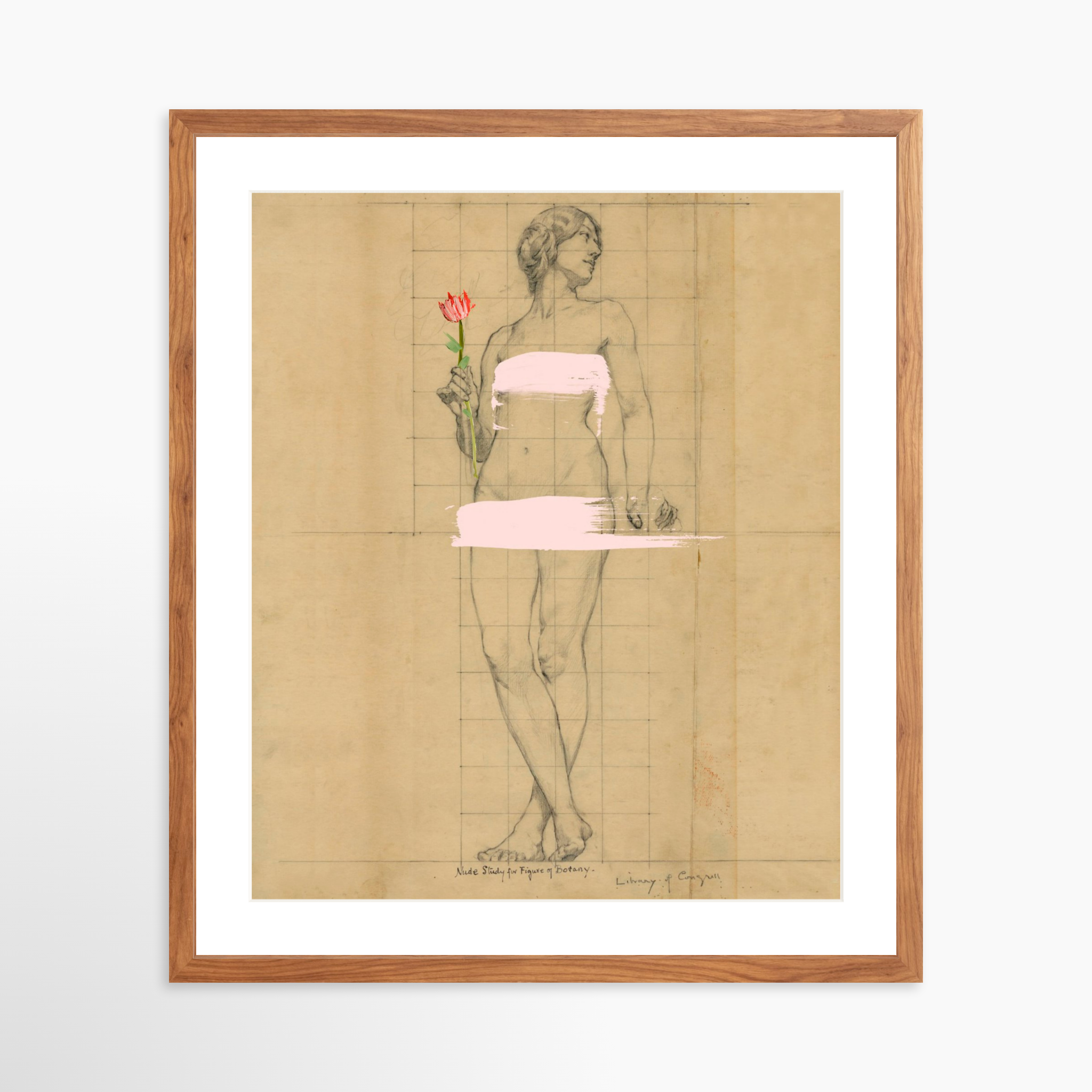 20x25 / Light Walnut Frame + White Mat