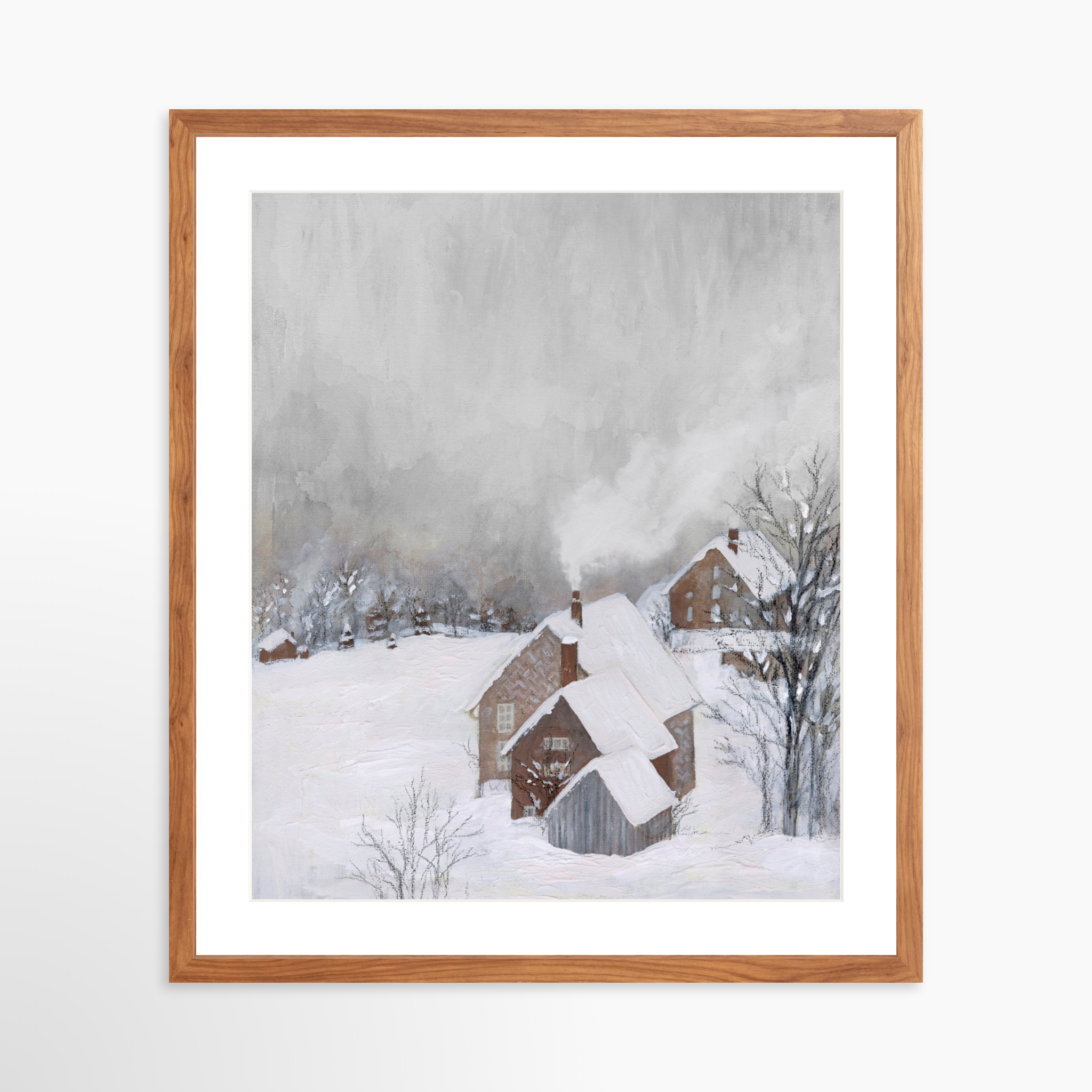 20x25 / Light Walnut Frame + White Mat