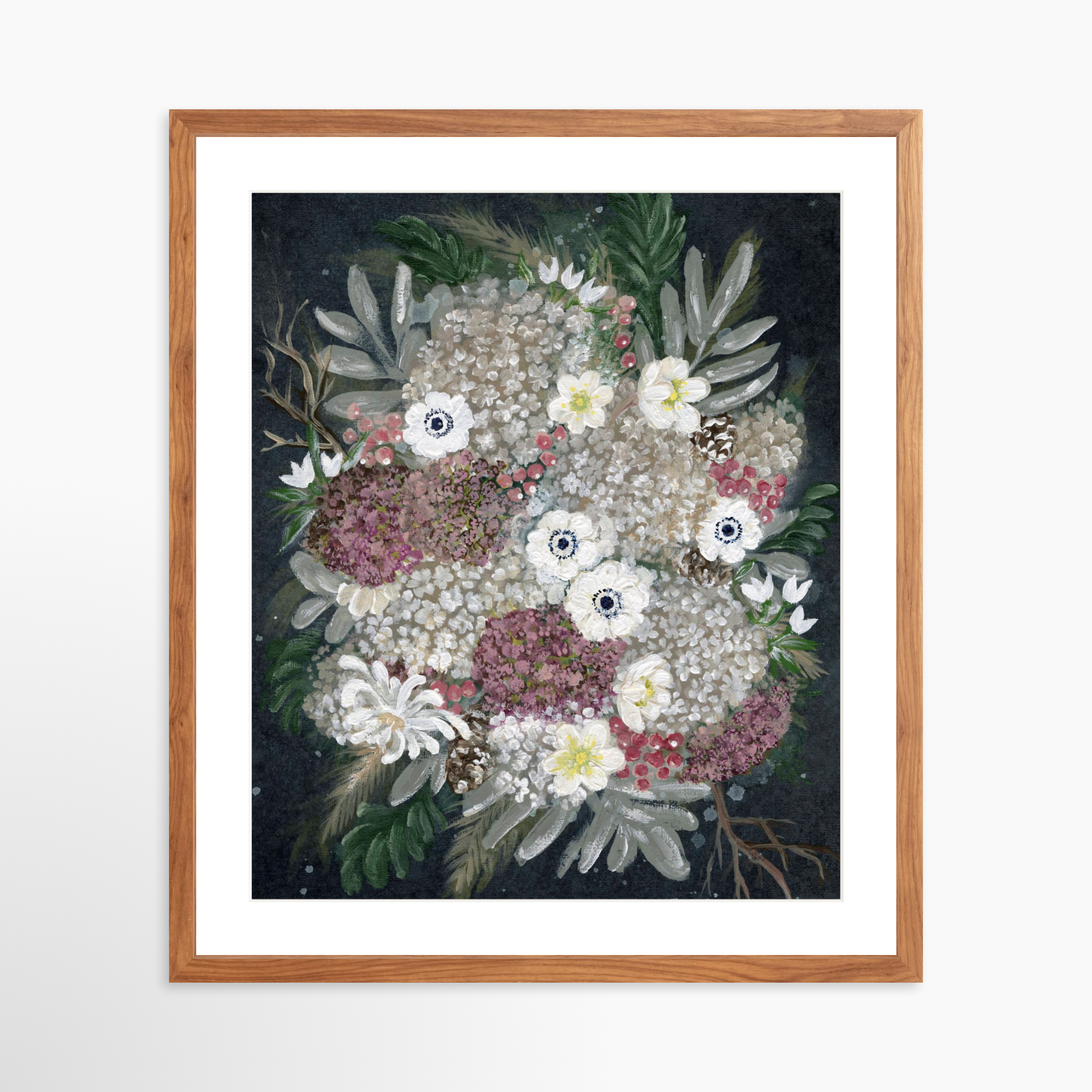 20x25 / Light Walnut Frame + White Mat