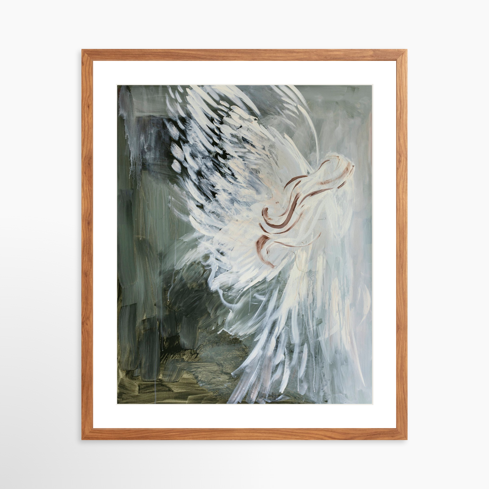 20x25 / Light Walnut Frame + White Mat