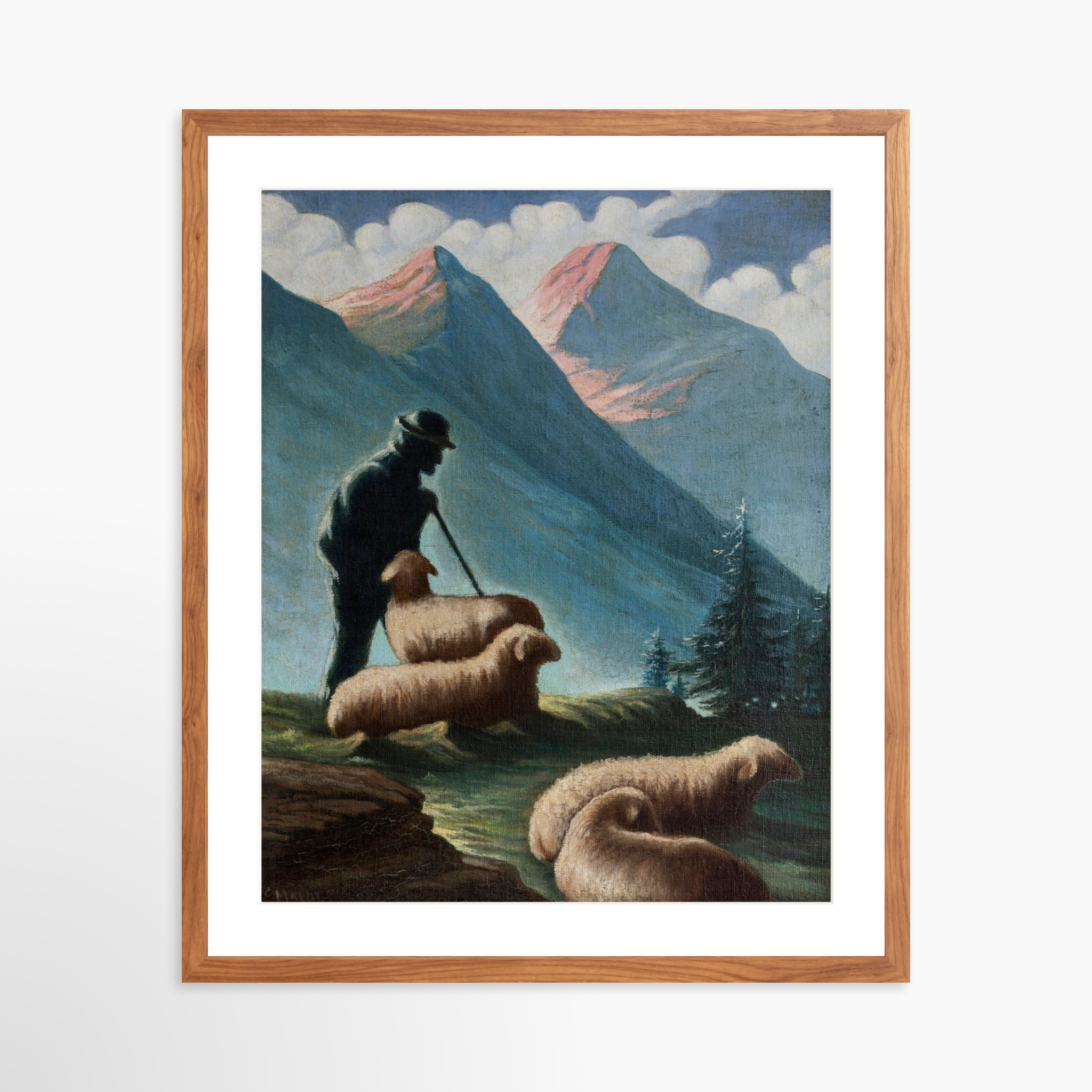 20x25 / Light Walnut Frame + White Mat