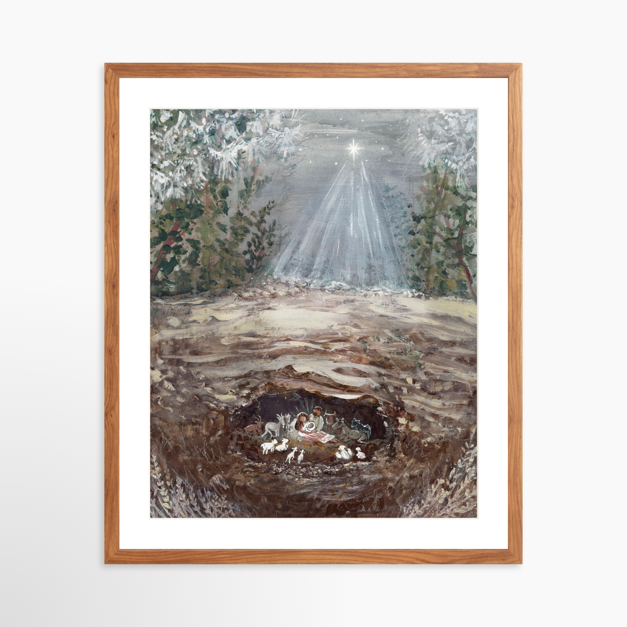 20x25 / Light Walnut Frame + White Mat
