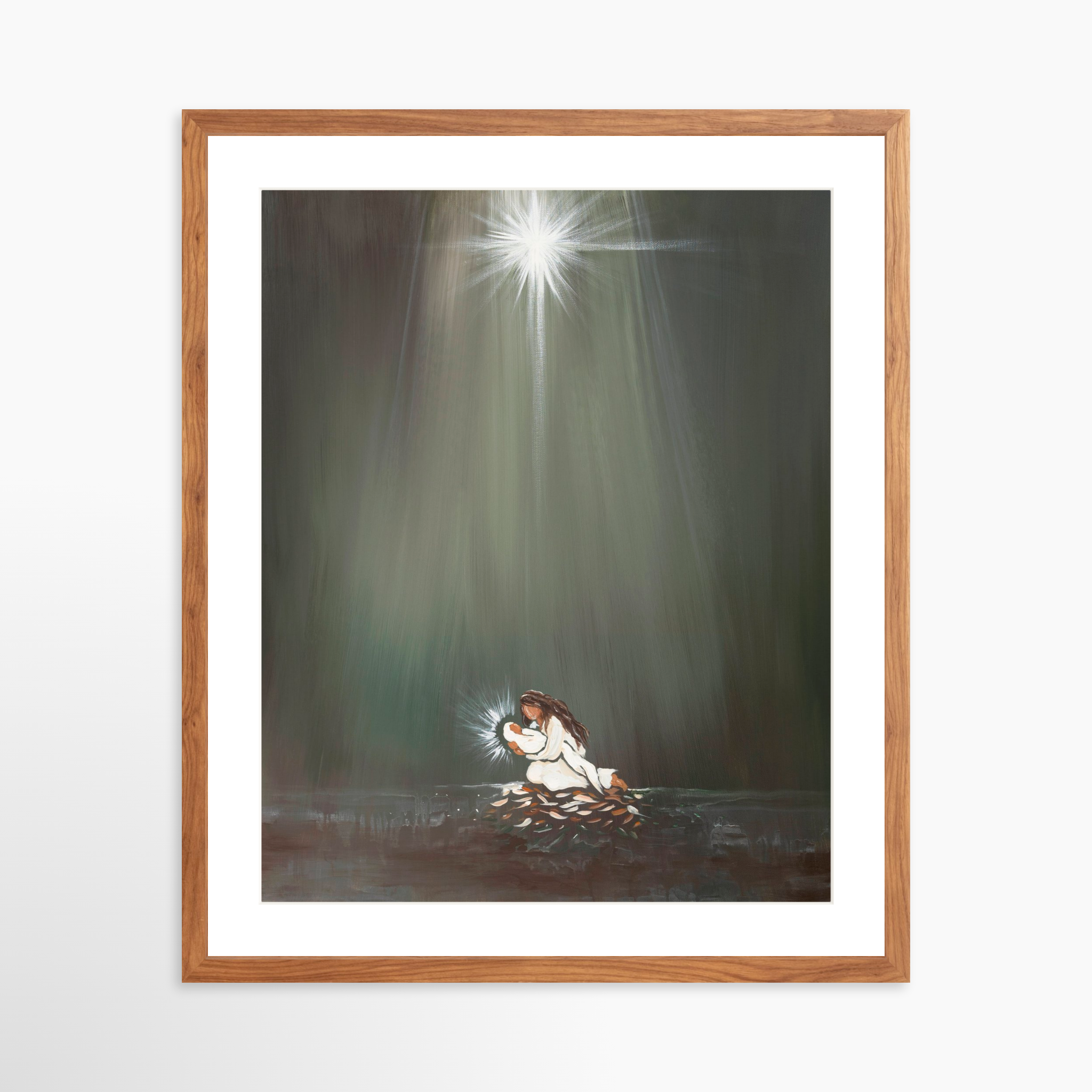 20x25 / Light Walnut Frame + White Mat