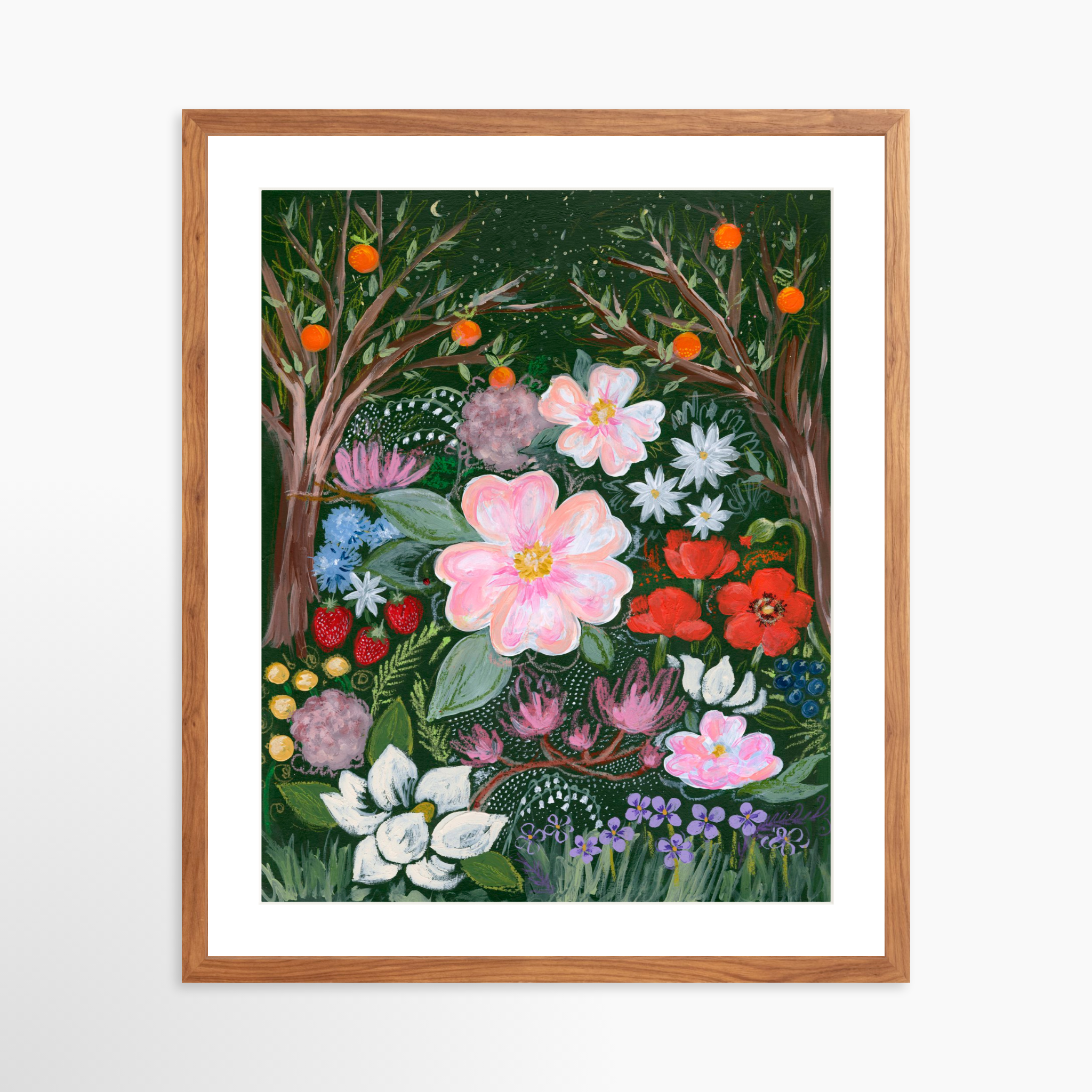 20x25 / Light Walnut Frame + White Mat