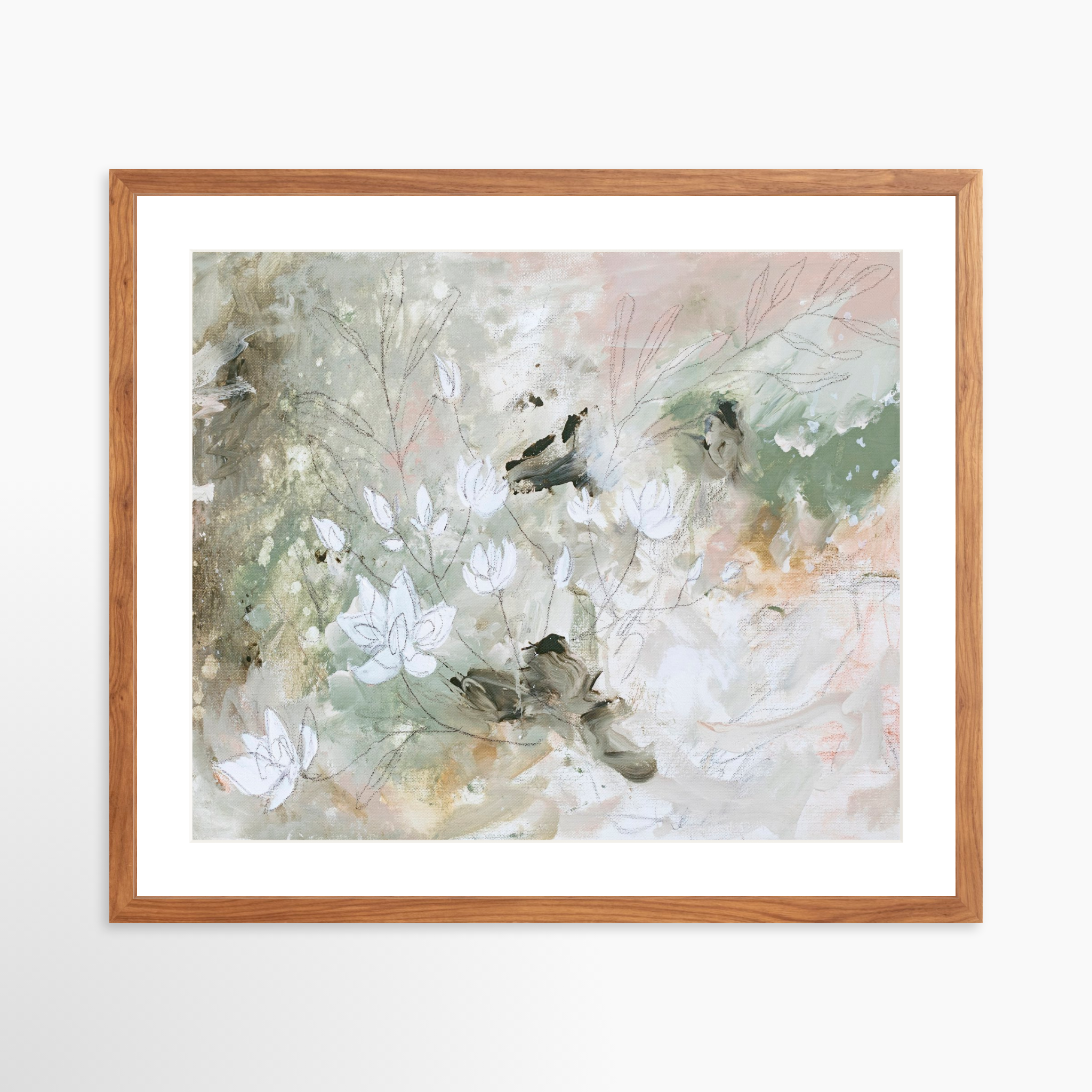 25x20 / Light Walnut Frame + White Mat