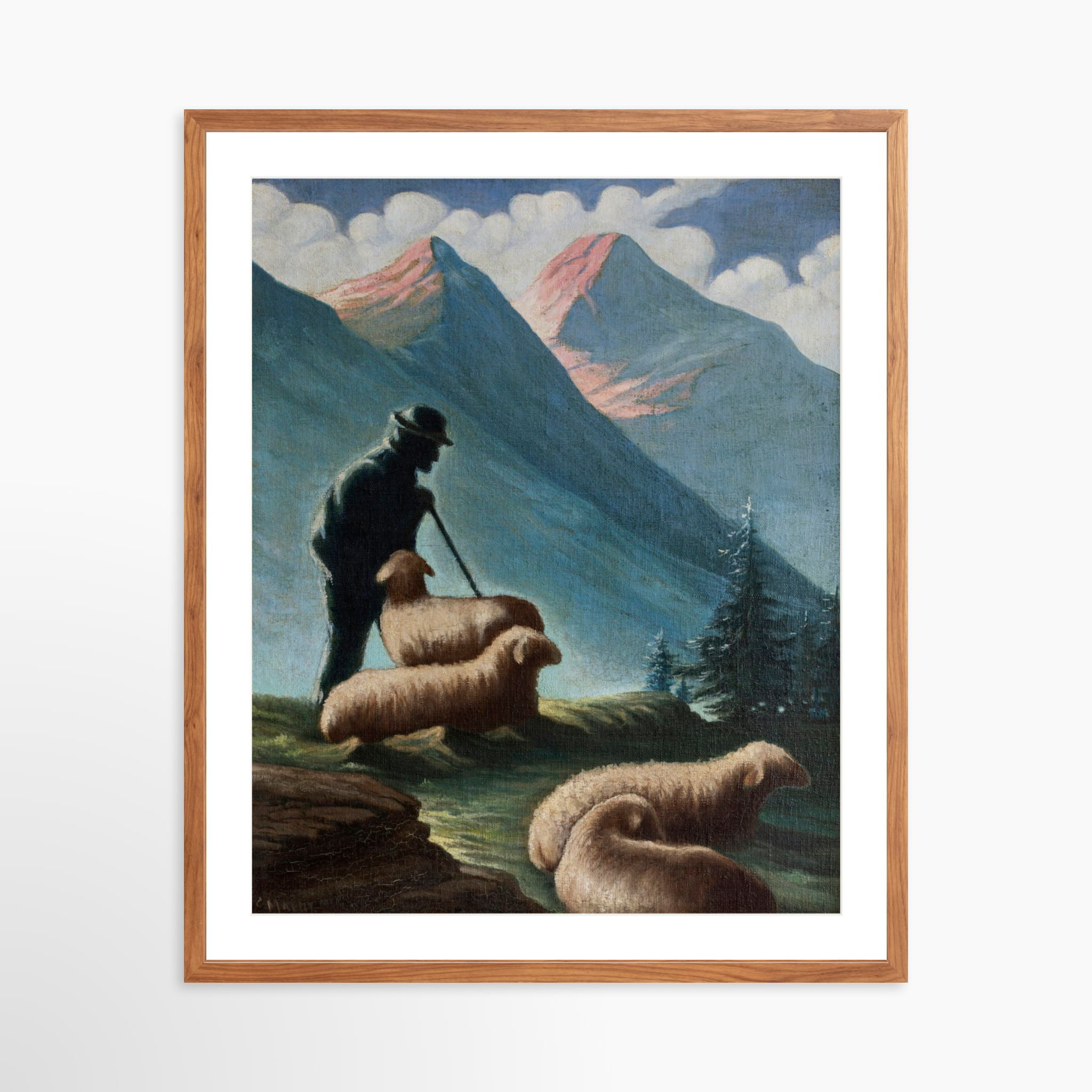 24x30 / Light Walnut Frame + White Mat