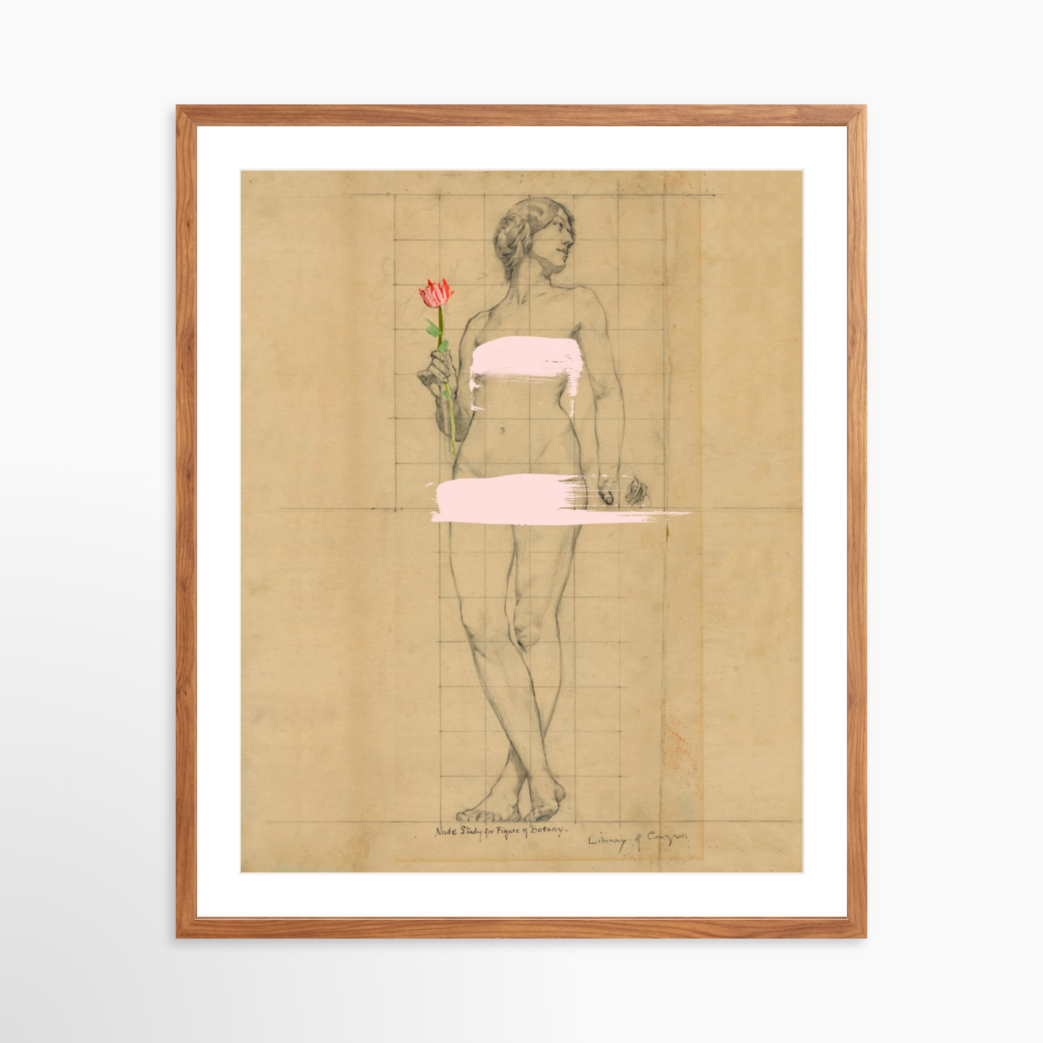 24x30 / Light Walnut Frame + White Mat