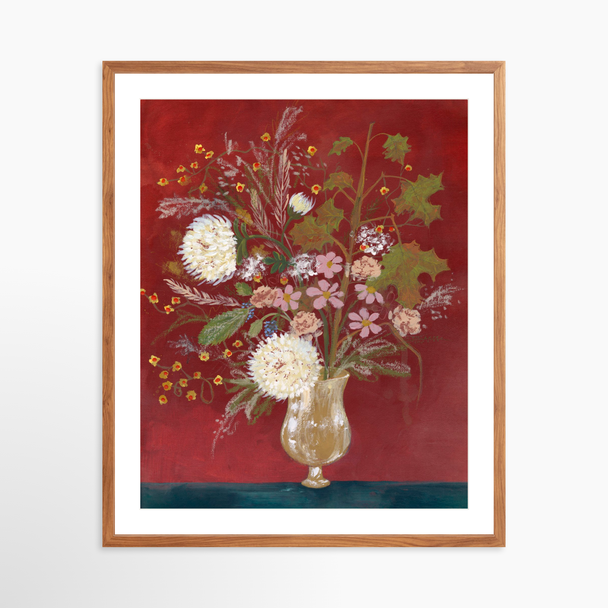 24x30 / Light Walnut Frame + White Mat