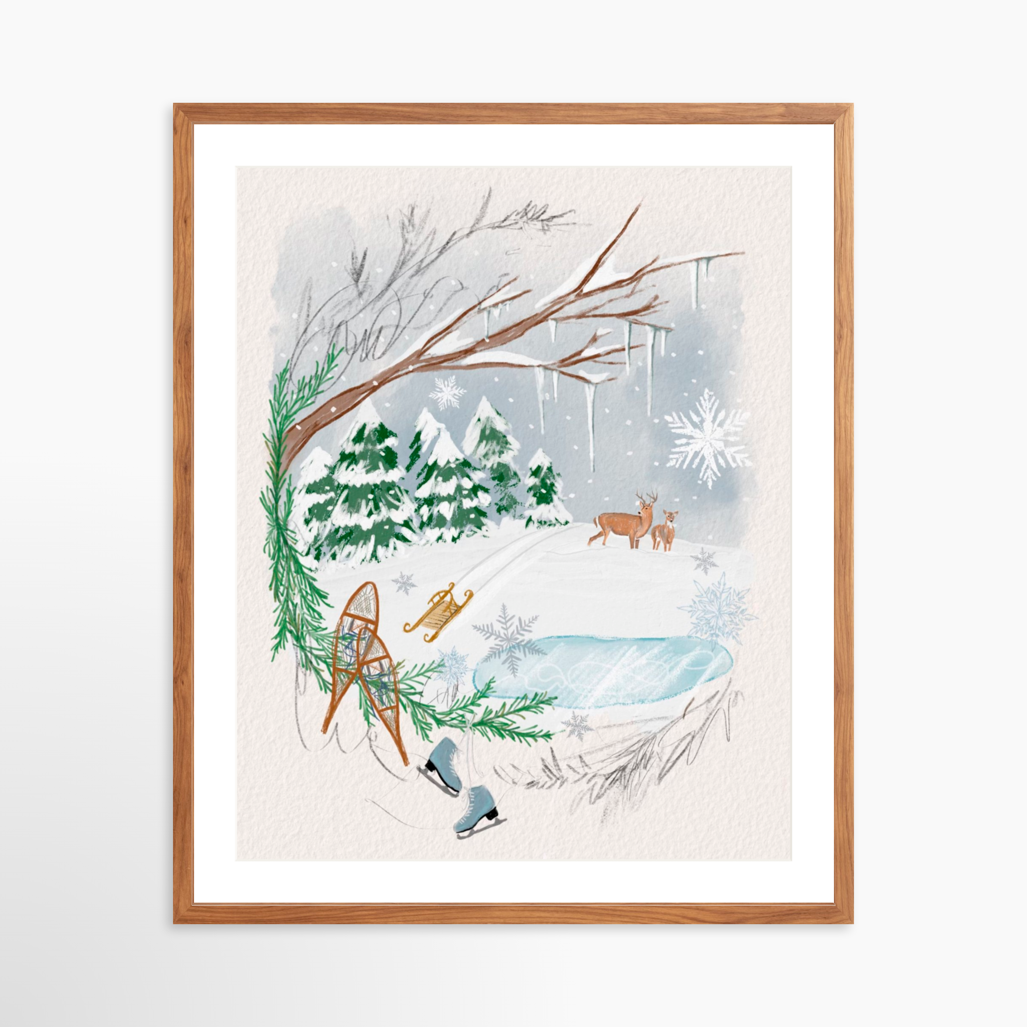 24x30 / Light Walnut Frame + White Mat
