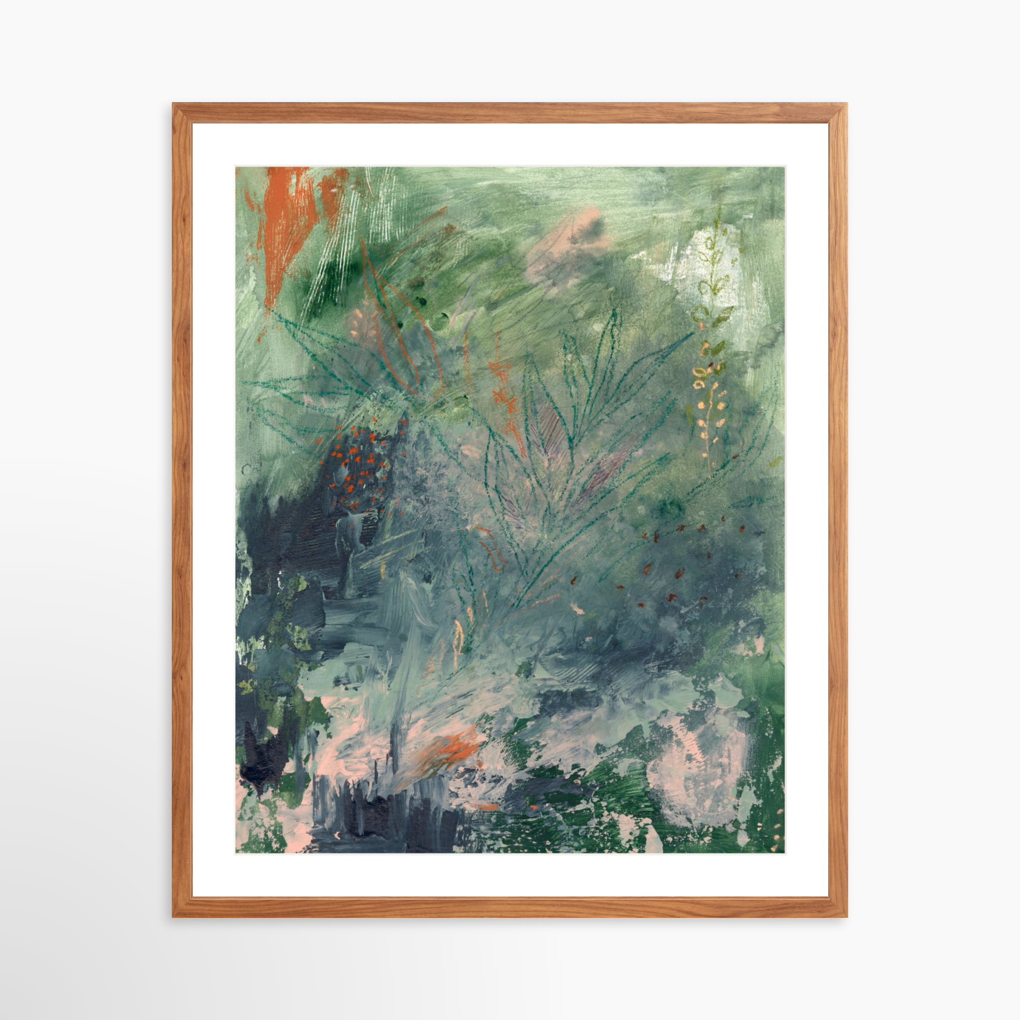 24x30 / Light Walnut Frame + White Mat