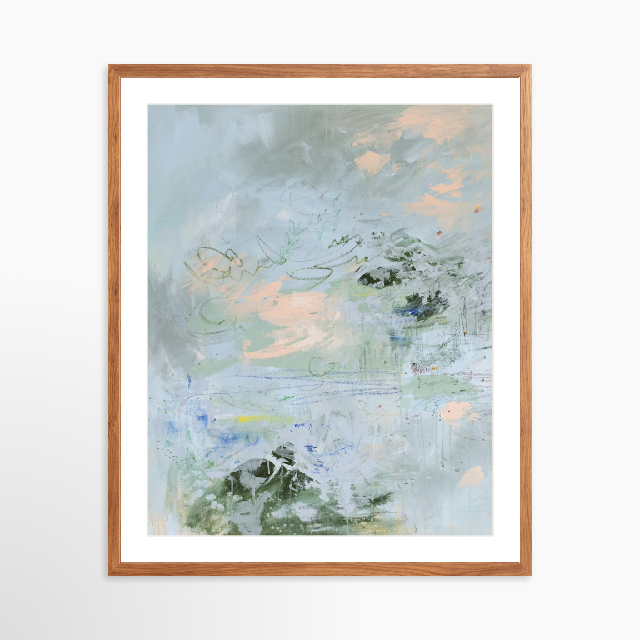 24x30 / Light Walnut Frame + White Mat