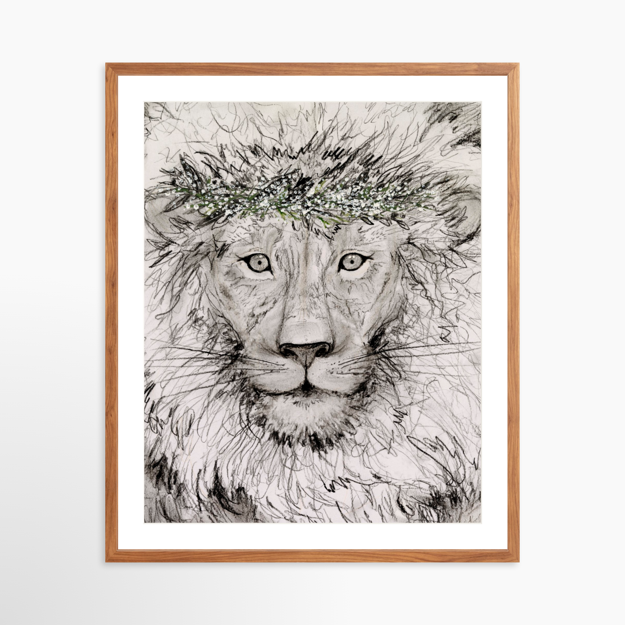 24x30 / Light Walnut Frame + White Mat