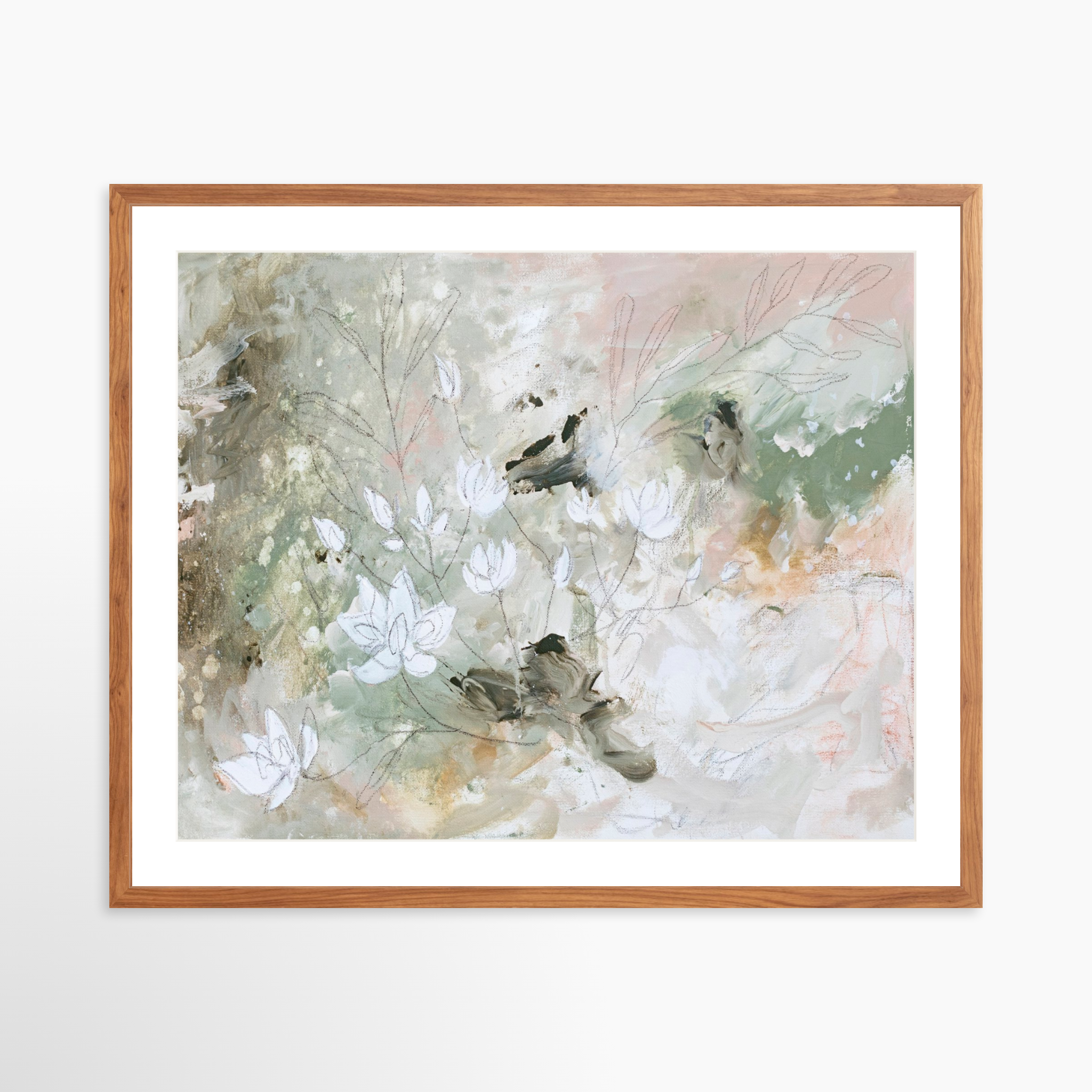30x24 / Light Walnut Frame + White Mat