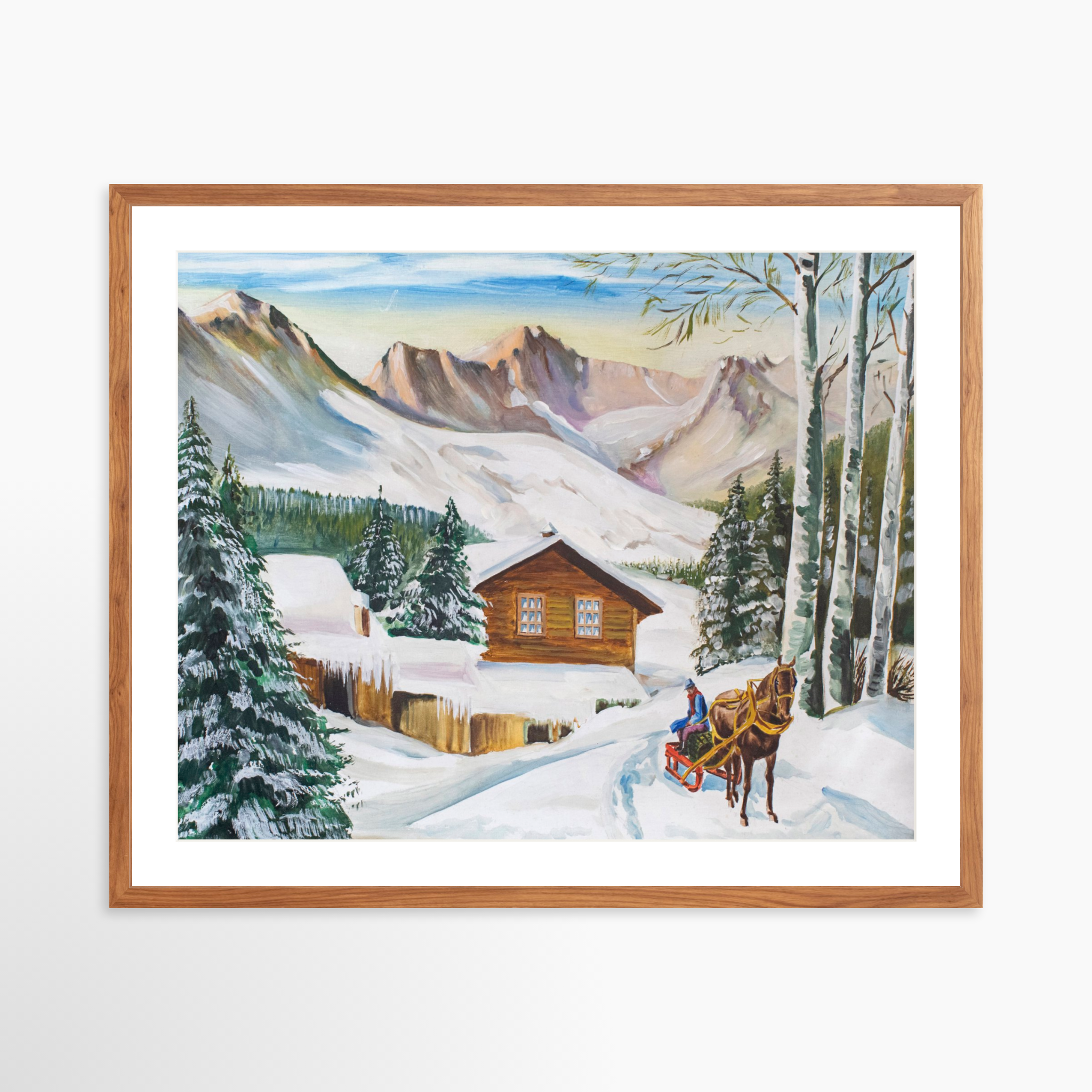 30x24 / Light Walnut Frame + White Mat