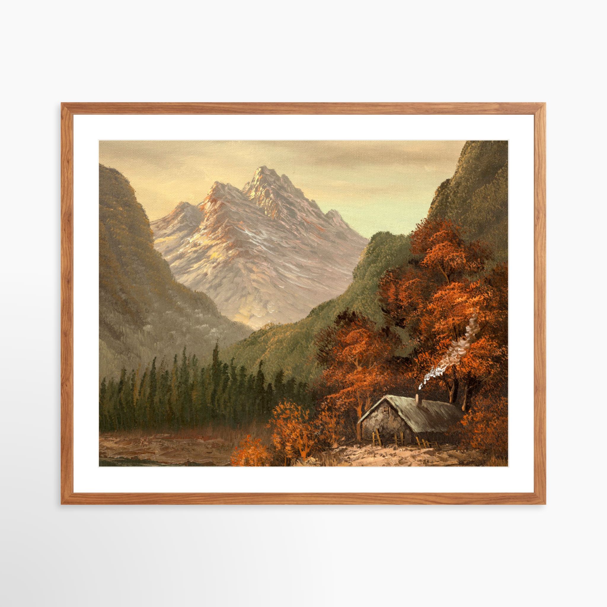 30x24 / Light Walnut Frame + White Mat