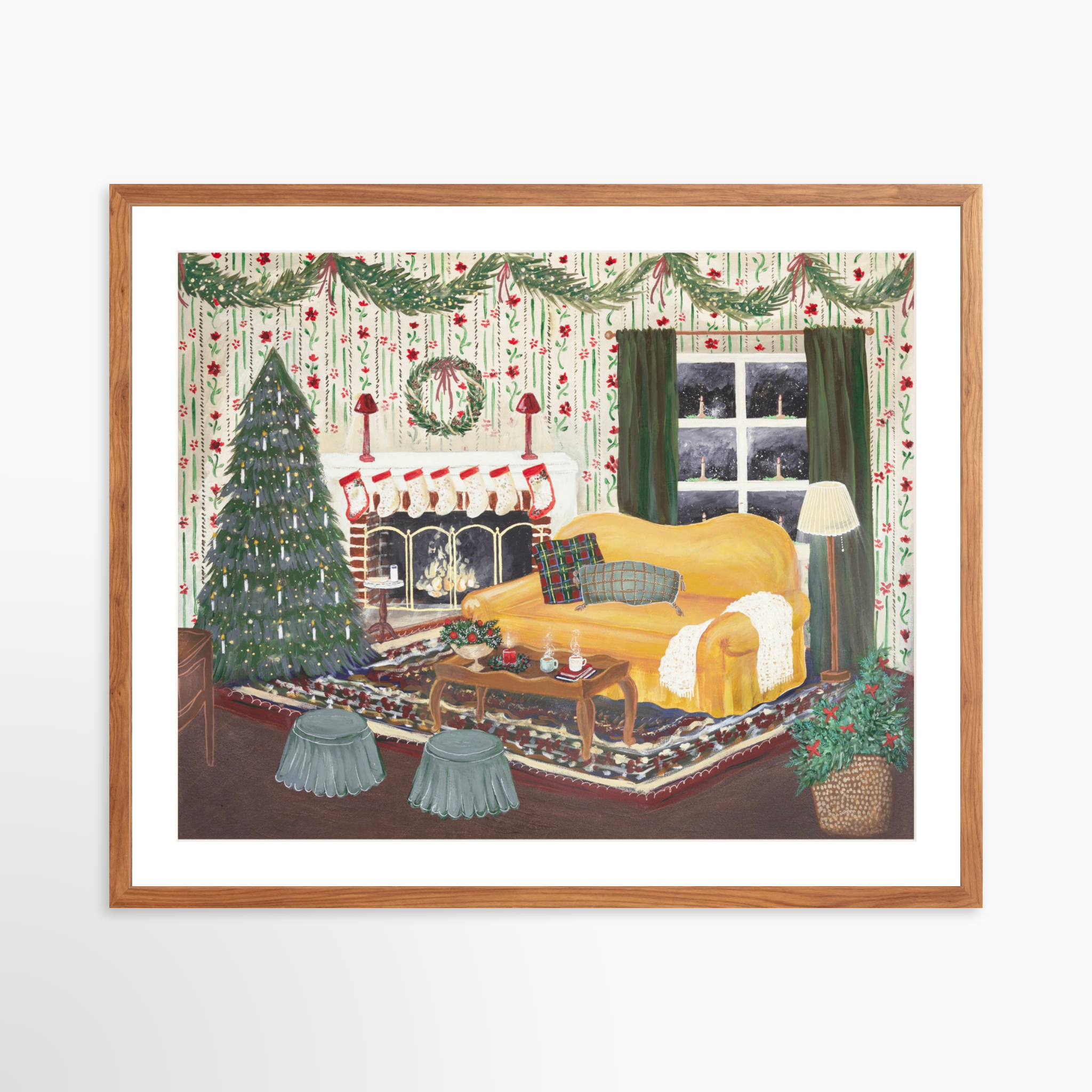 30x24 / Light Walnut Frame + White Mat