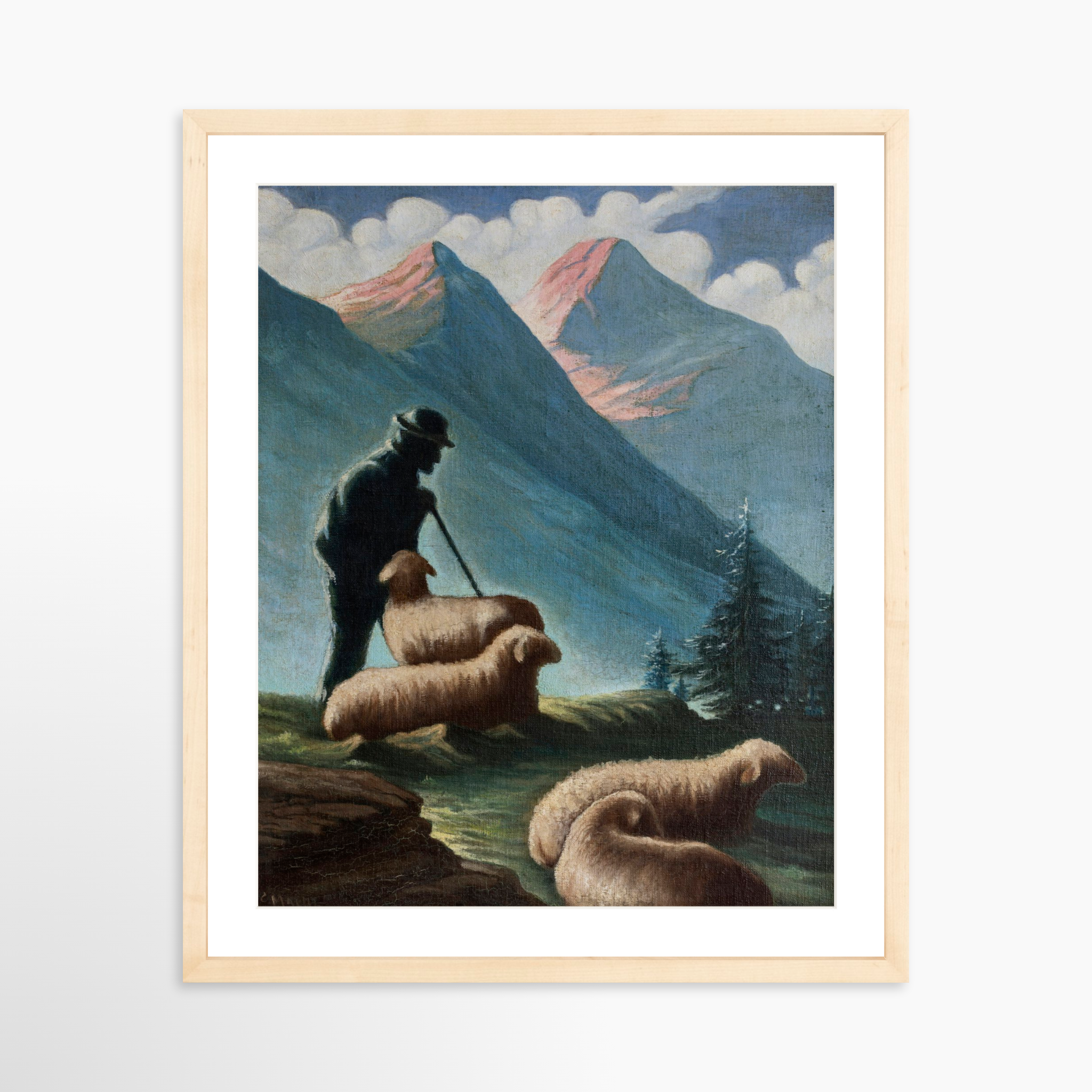 16x20 / Natural Frame + White Mat