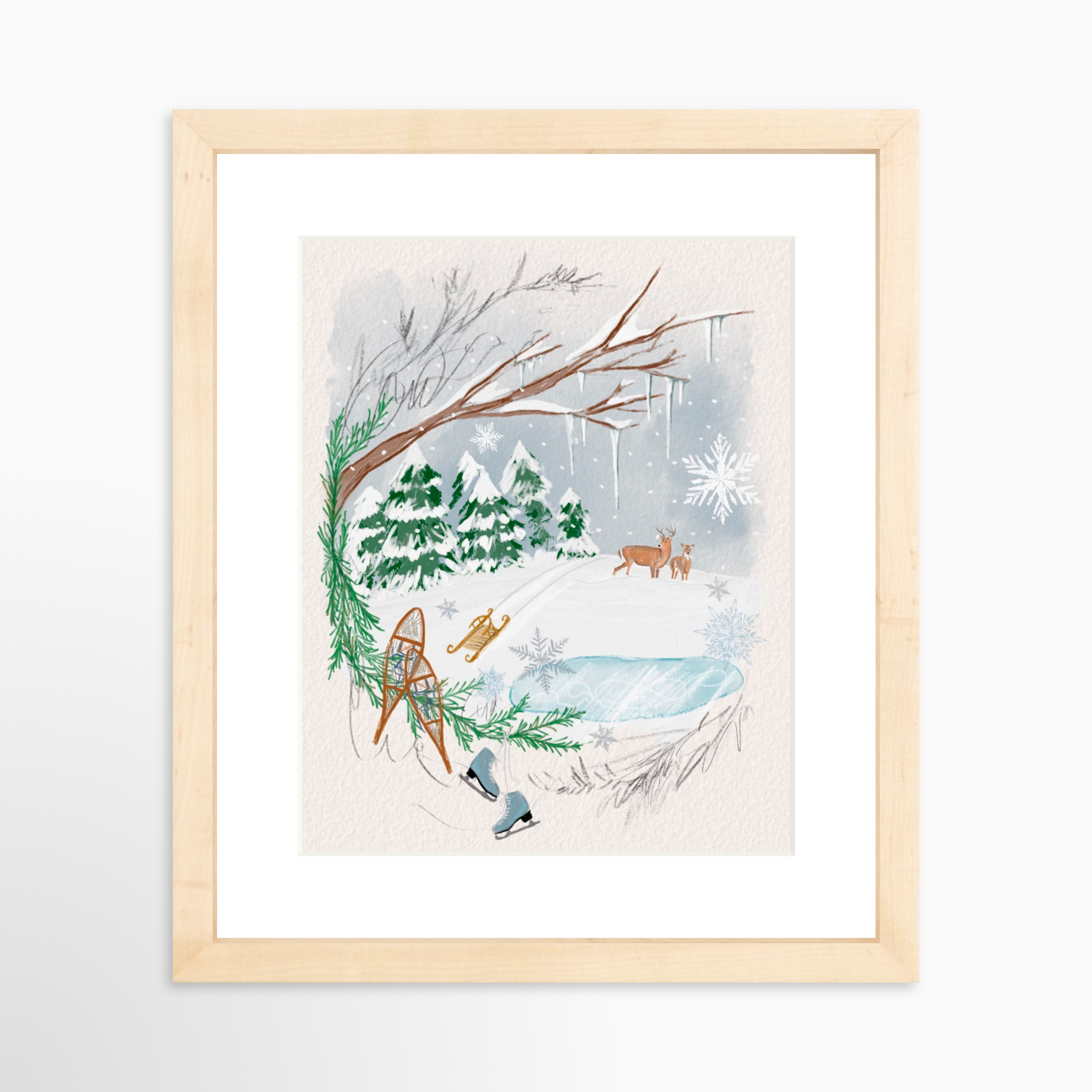 8x10 / Natural Frame + White Mat