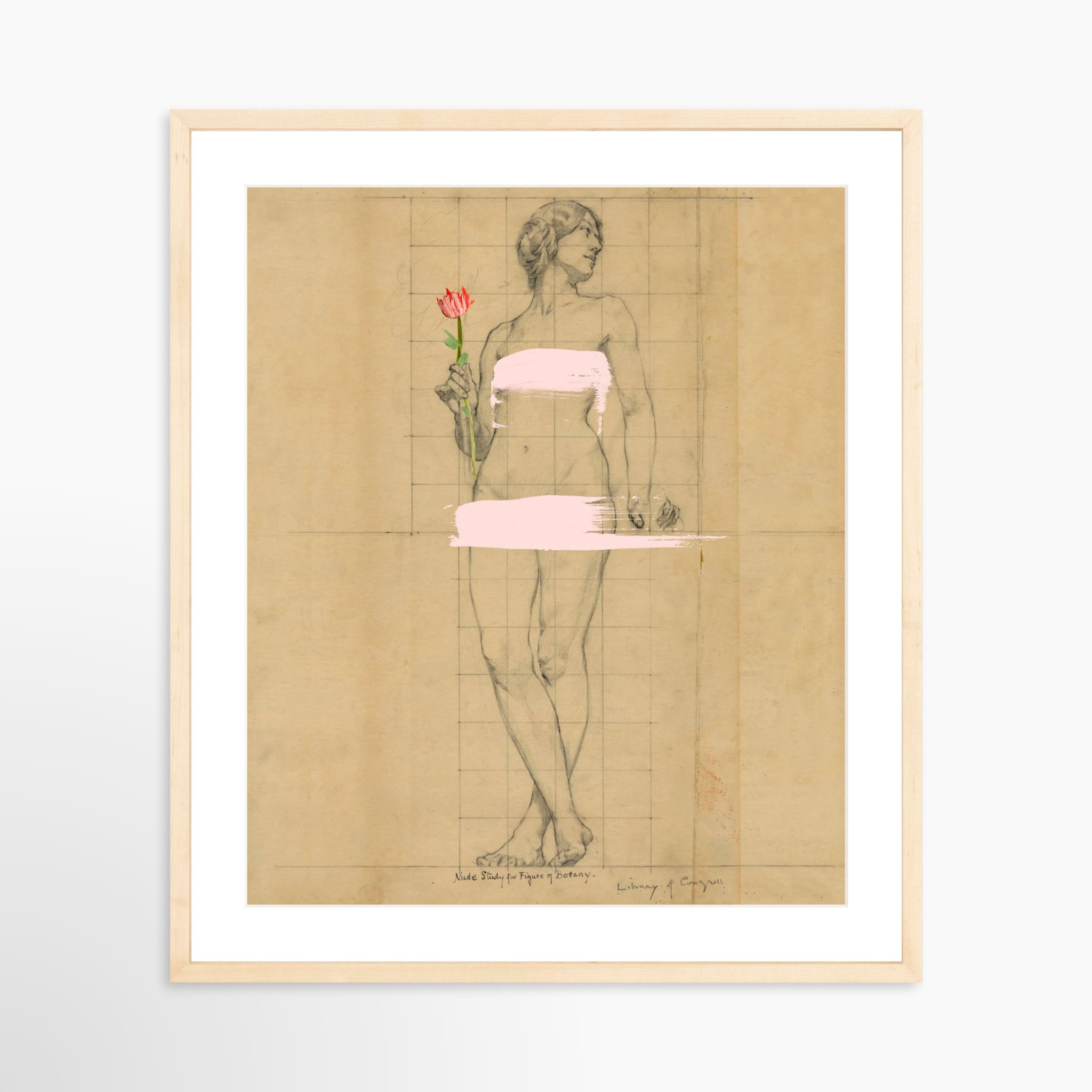 20x25 / Natural Frame + White Mat