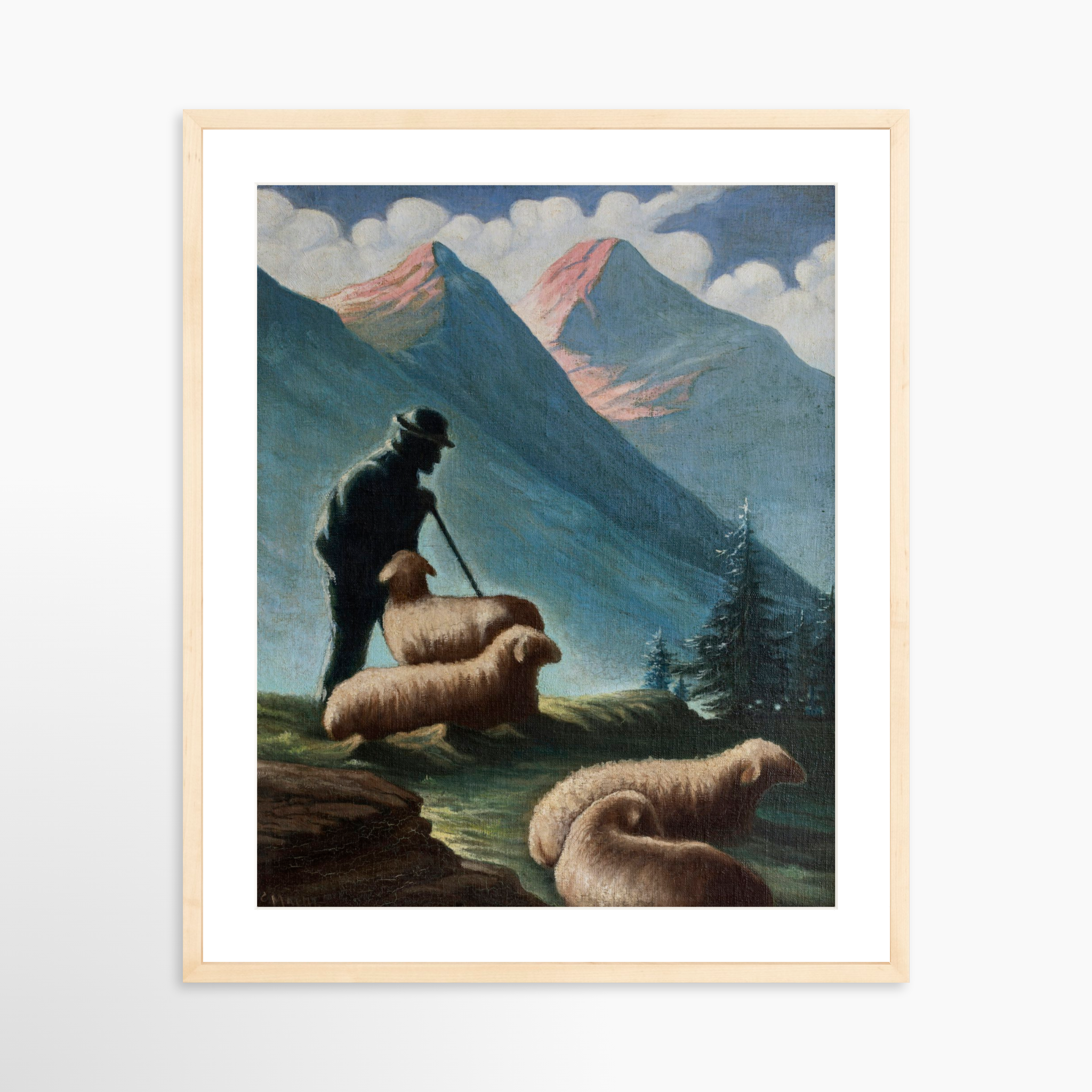 20x25 / Natural Frame + White Mat