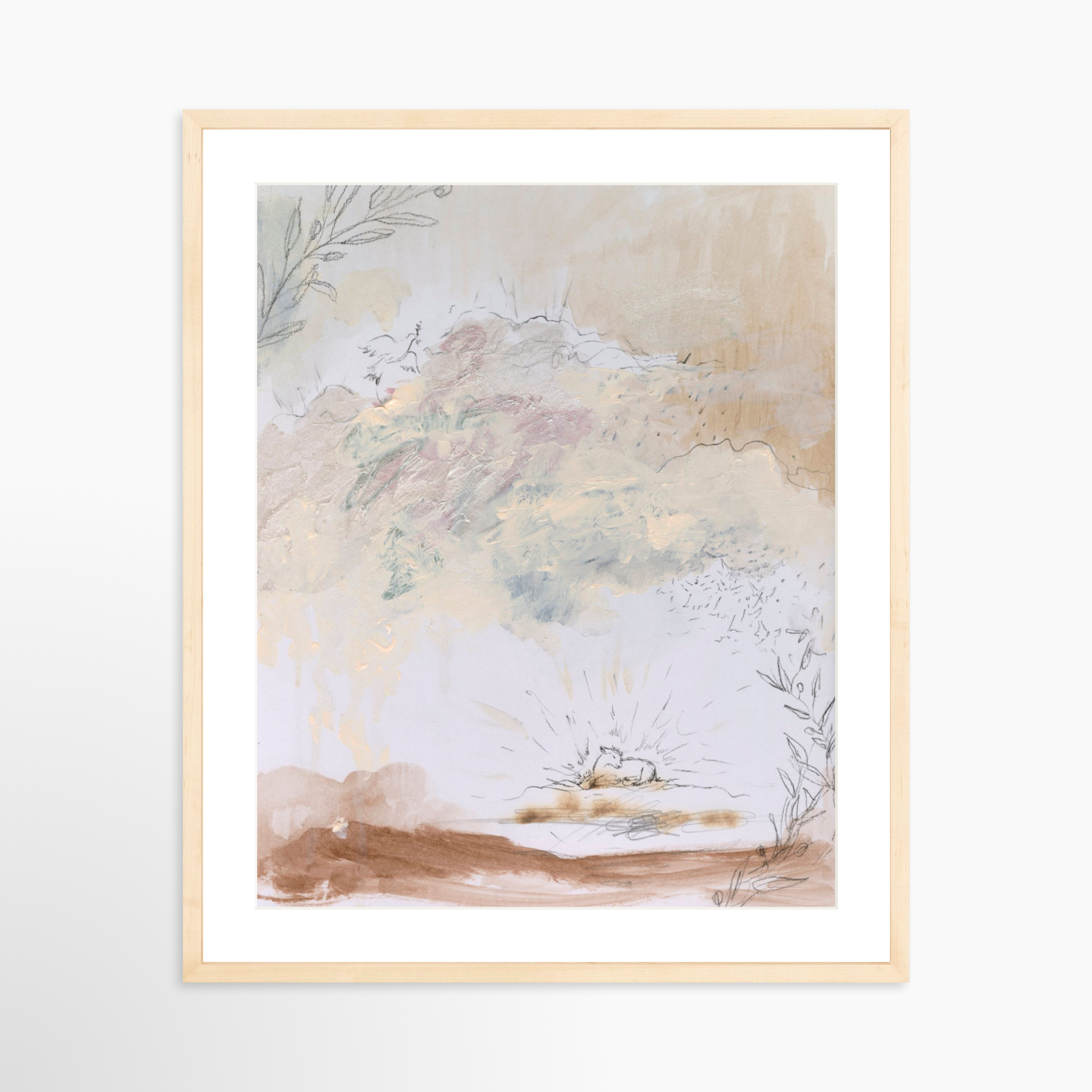 20x25 / Natural Frame + White Mat