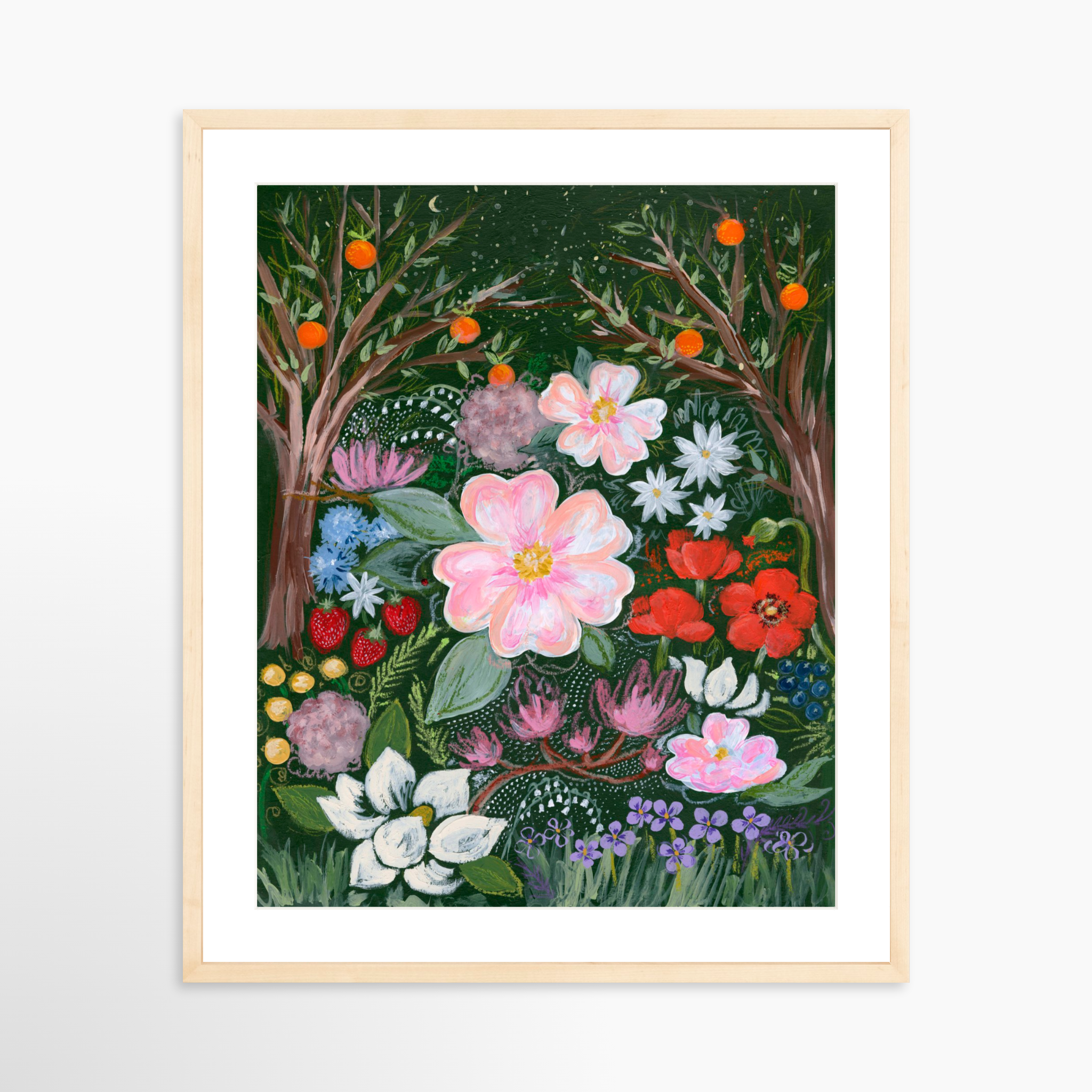 20x25 / Natural Frame + White Mat