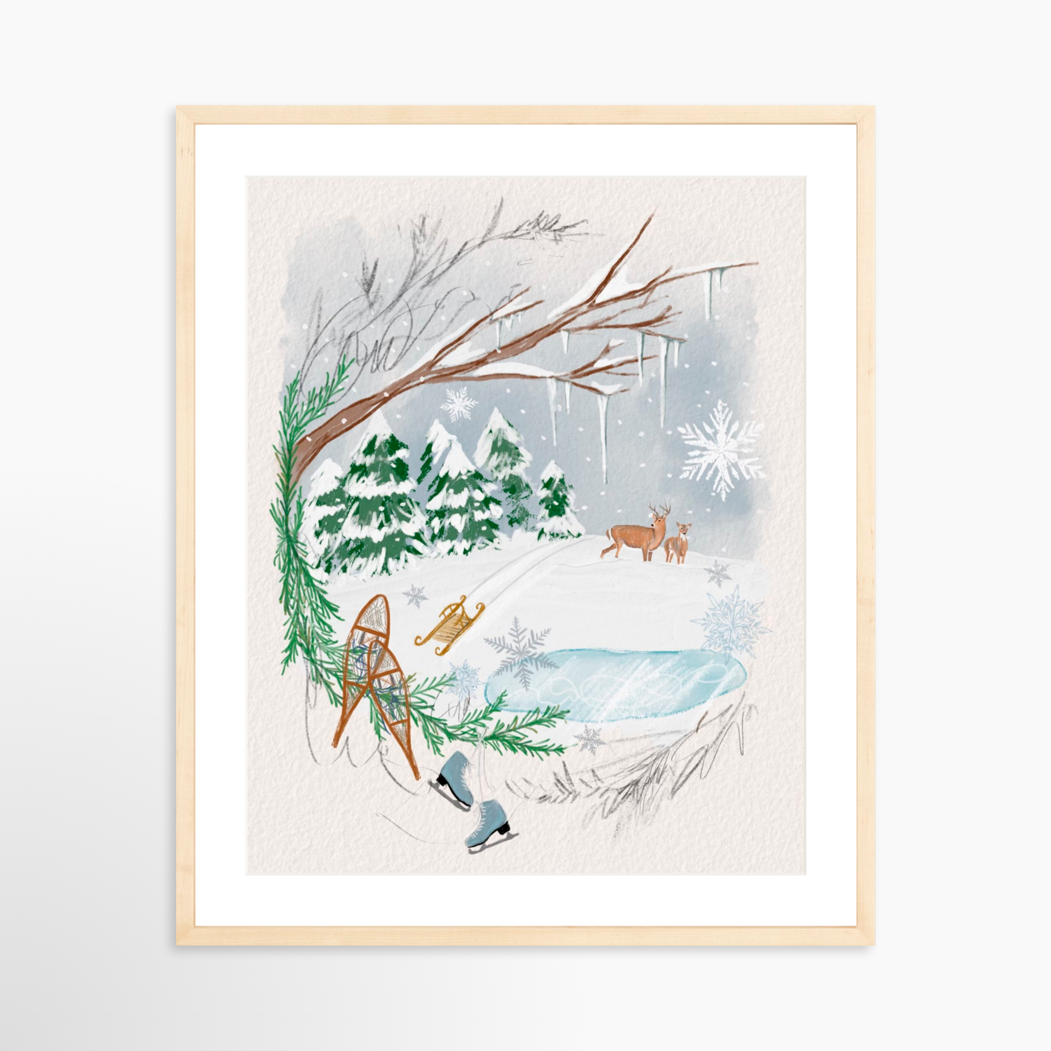 20x25 / Natural Frame + White Mat