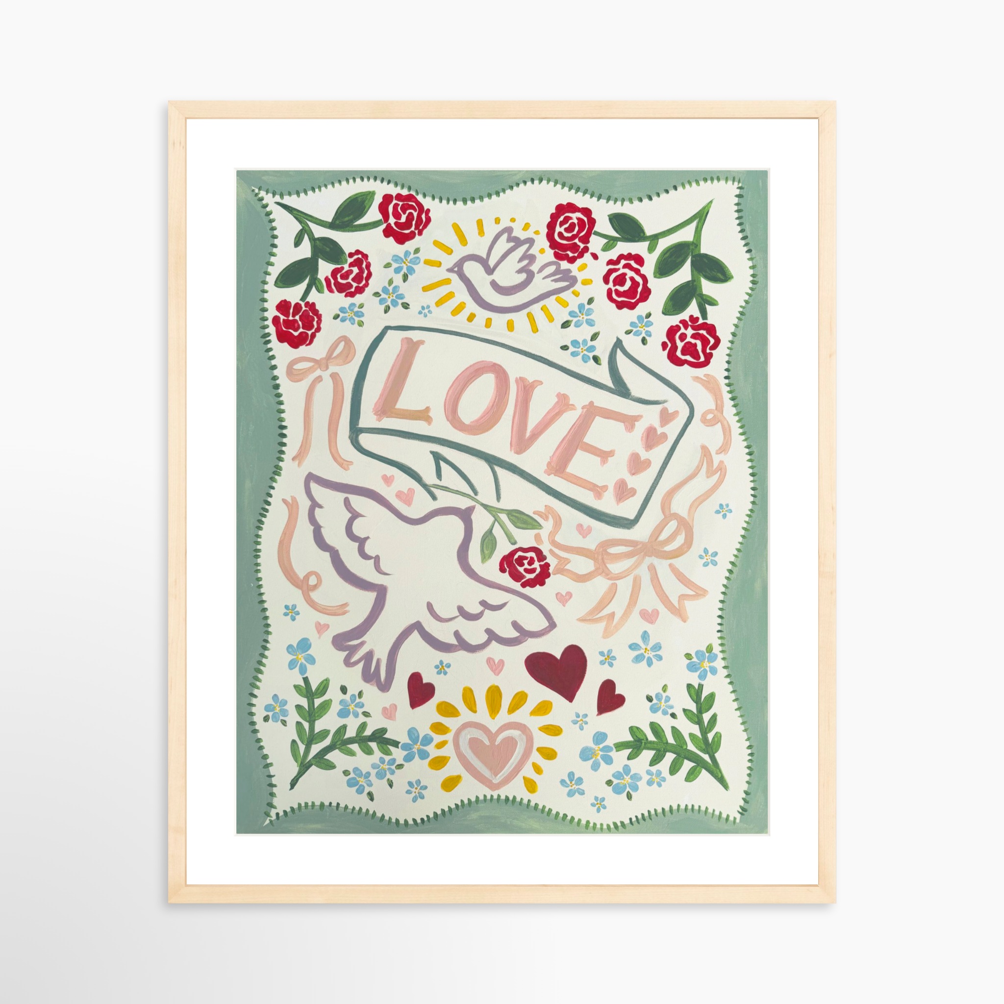 20x25 / Natural Frame + White Mat