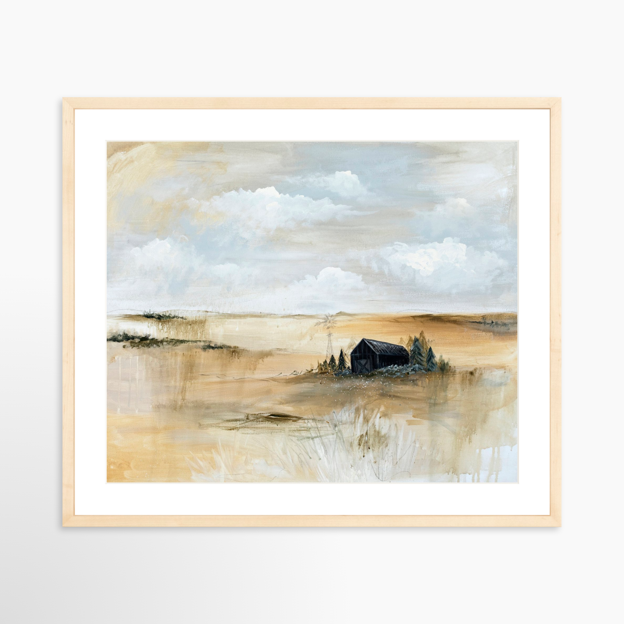 25x20 / Natural Frame + White Mat
