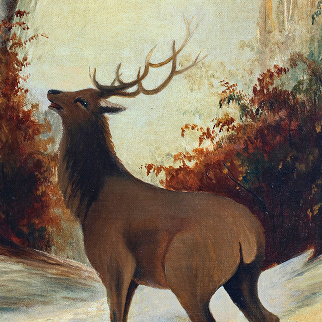Vintage Snowy Deer Luxe Art Print