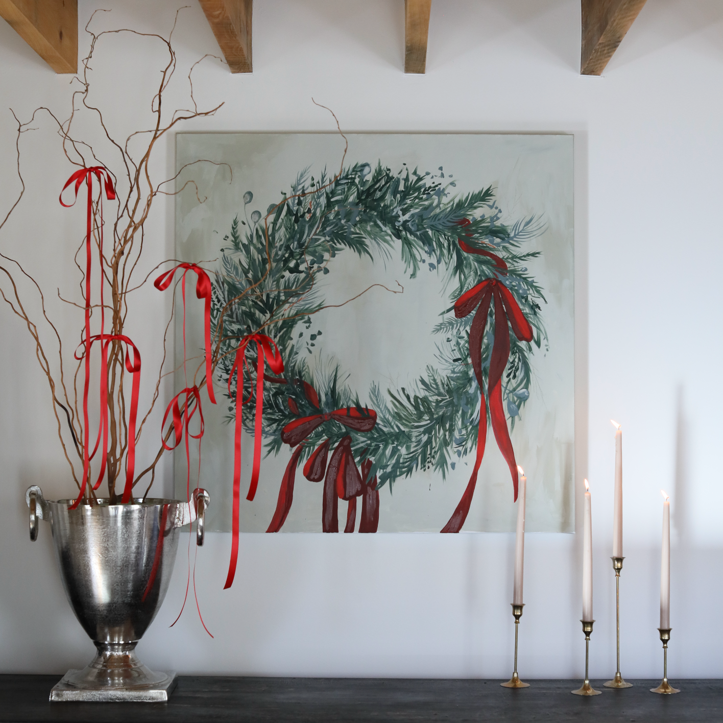 Ribboned Wreath Canvas Wall Art
