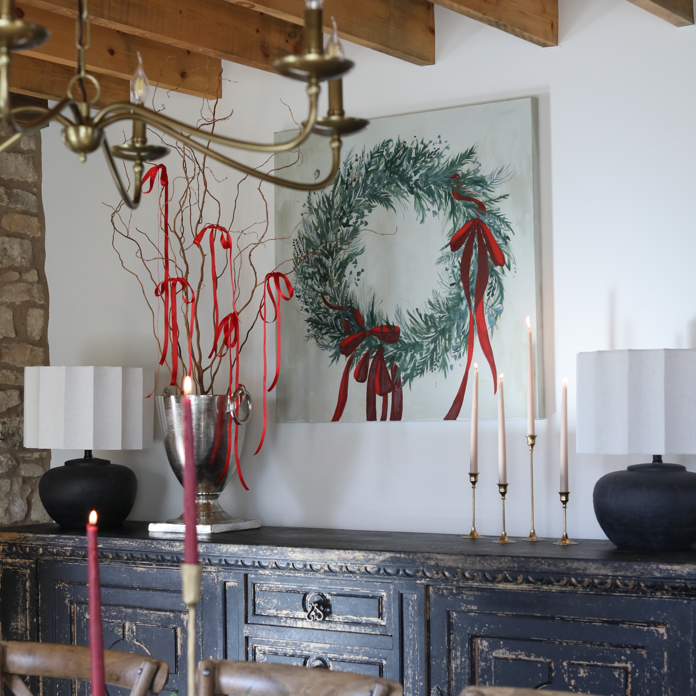 Ribboned Wreath Canvas Wall Art