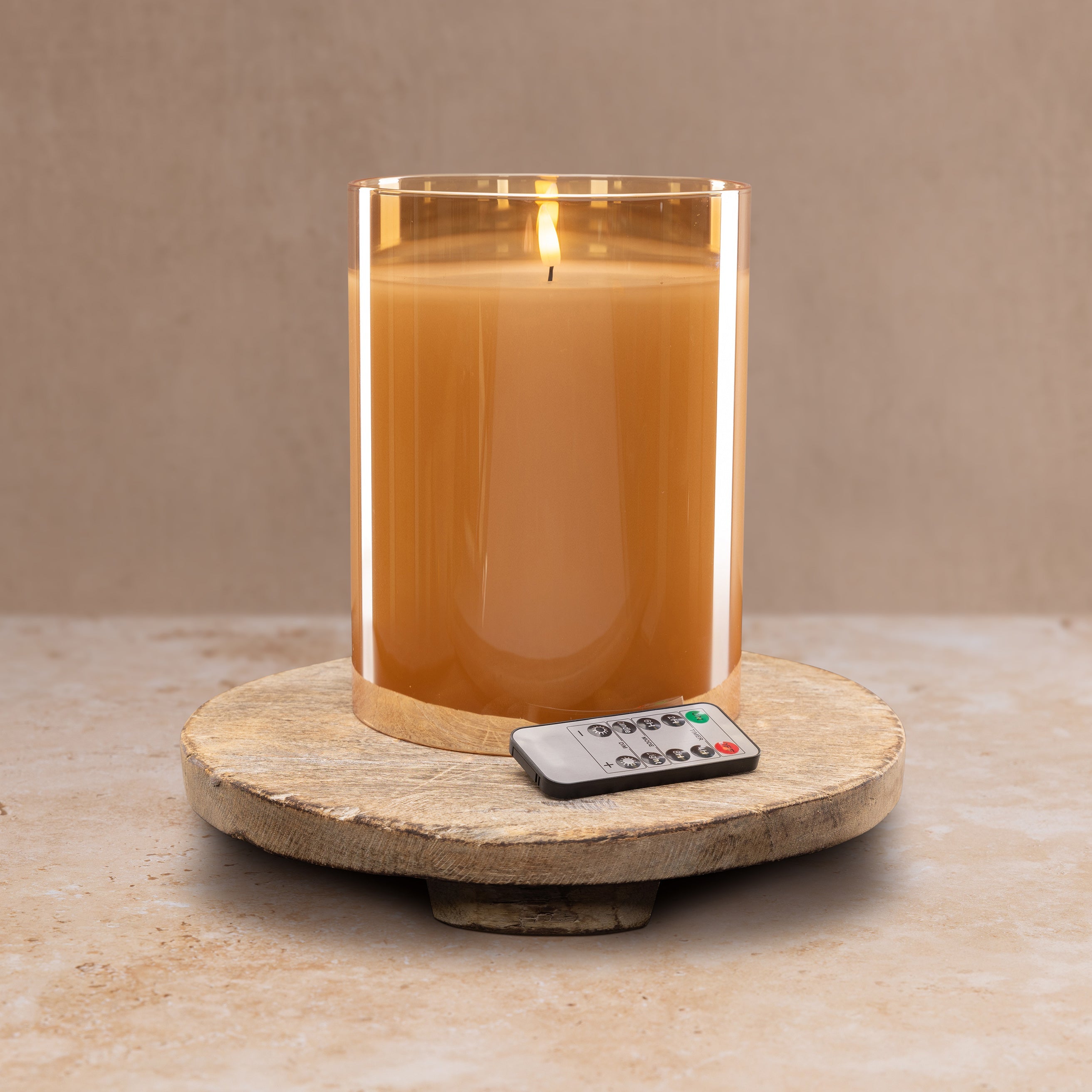 Huge Amber LED Flameless Hurricane Glass Candle