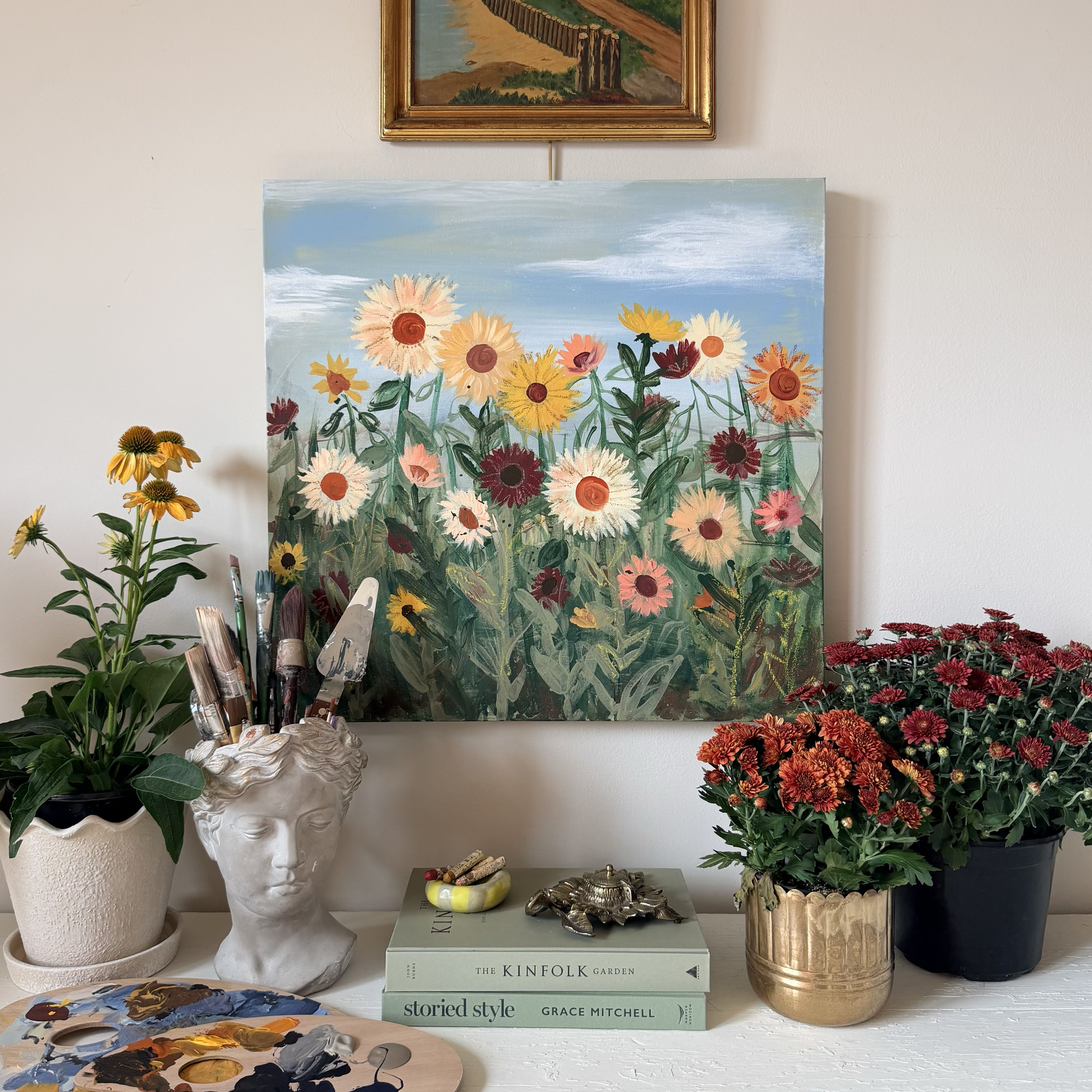 Sunflower Farm Canvas Wall Art. Square