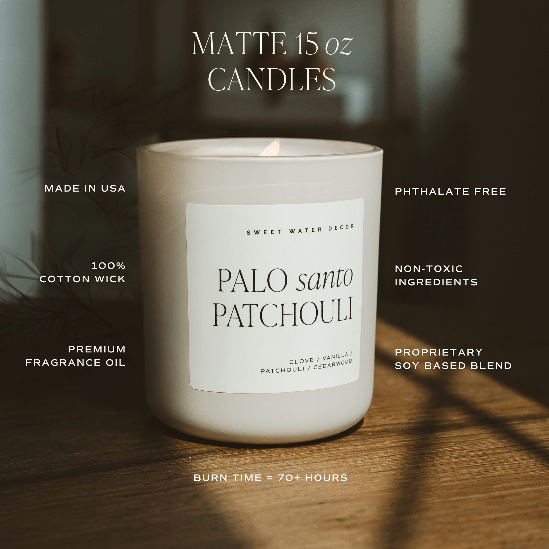 Palo Santo Patchouli Soy Candle (15oz Tan Matte Jar)