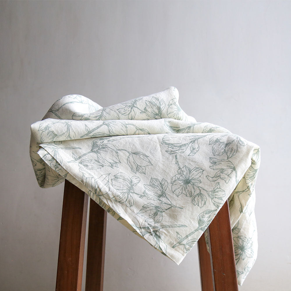 Grey and Green Lilies Linen Tablecloth