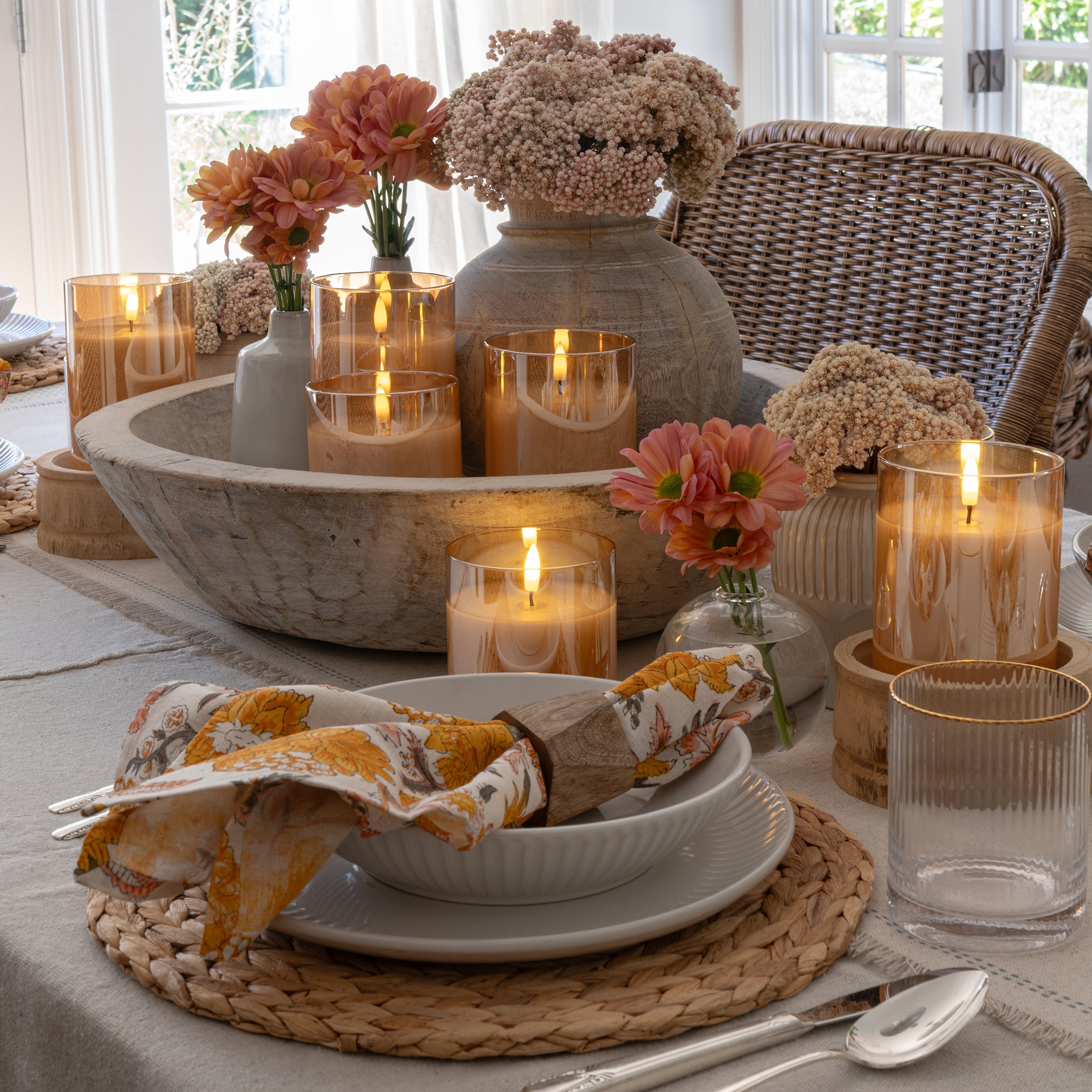 Amber Pillar Flameless LED Glass Candle (Set of 3)