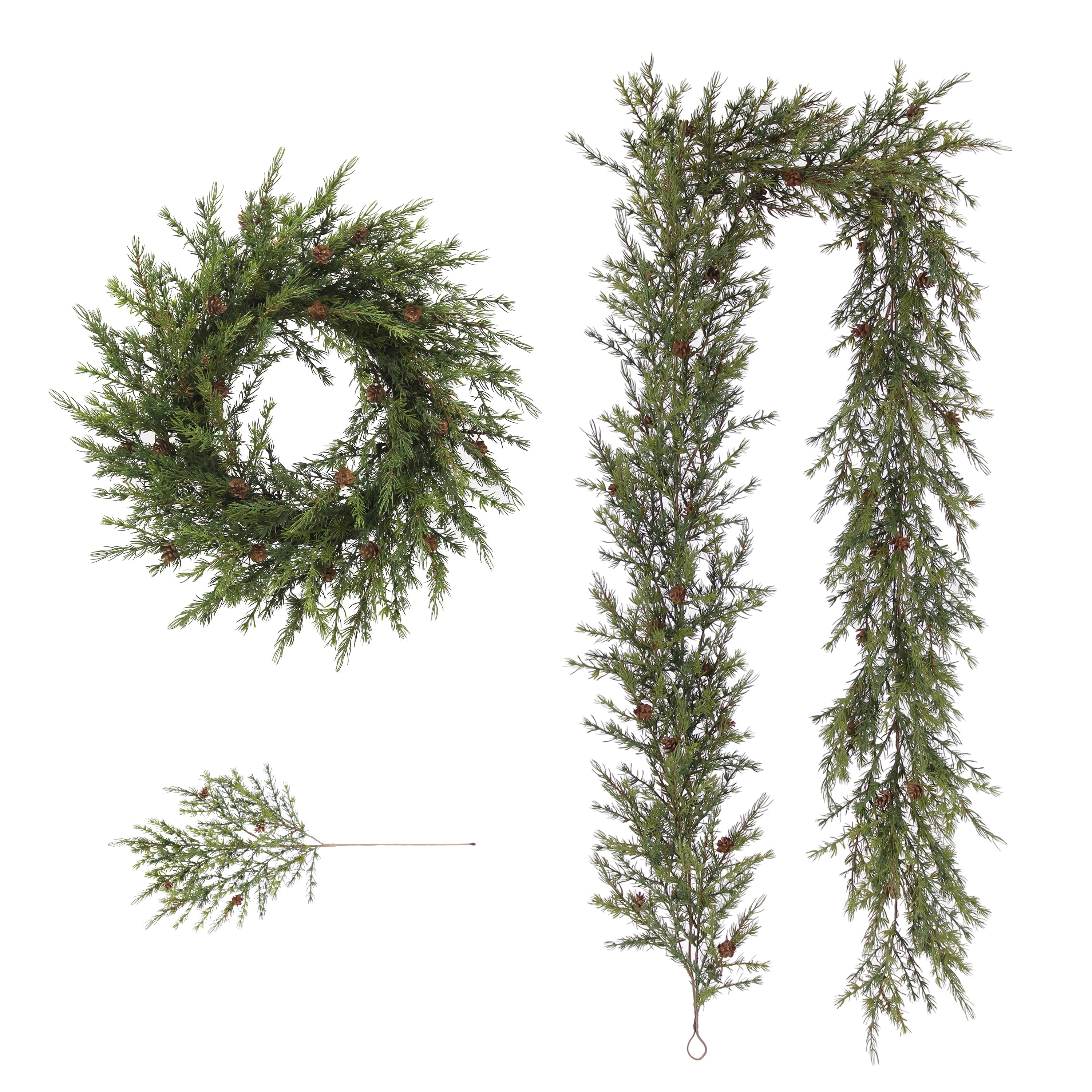 9' Artificial Pine Garland with Pinecones