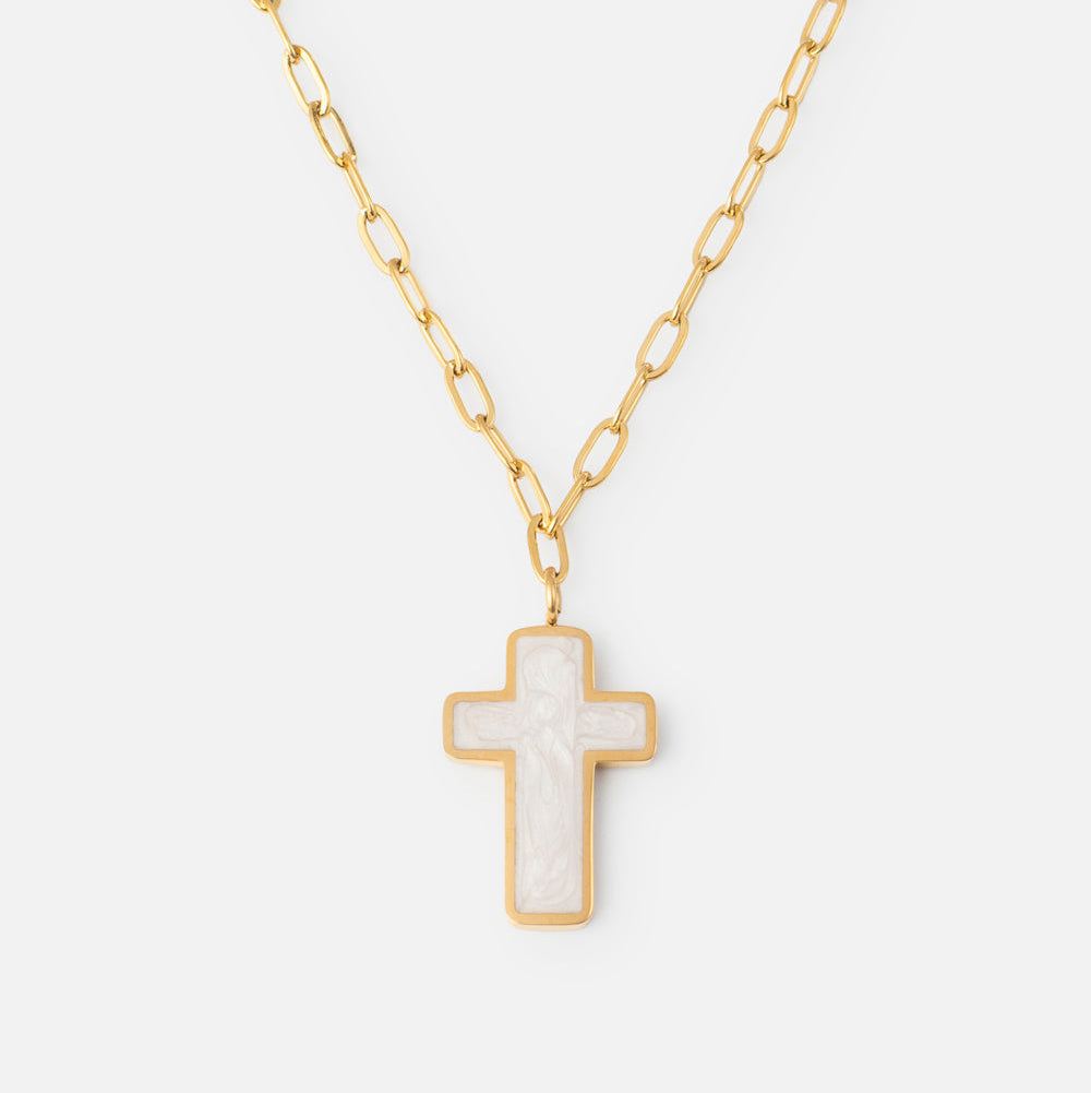 White Enamel Cross Necklace