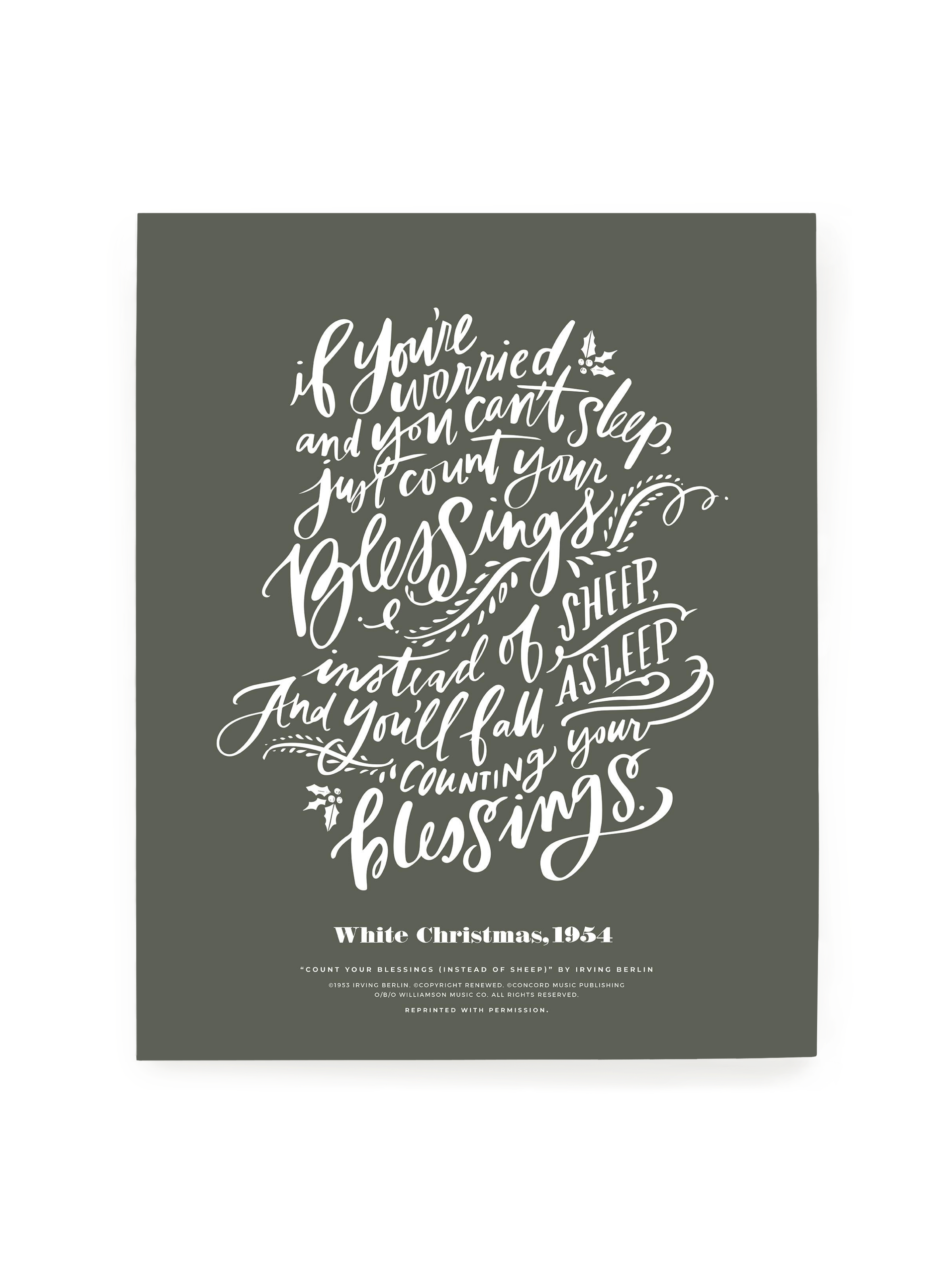 Count Your Blessings (White Christmas) | Camp Green | Art Print