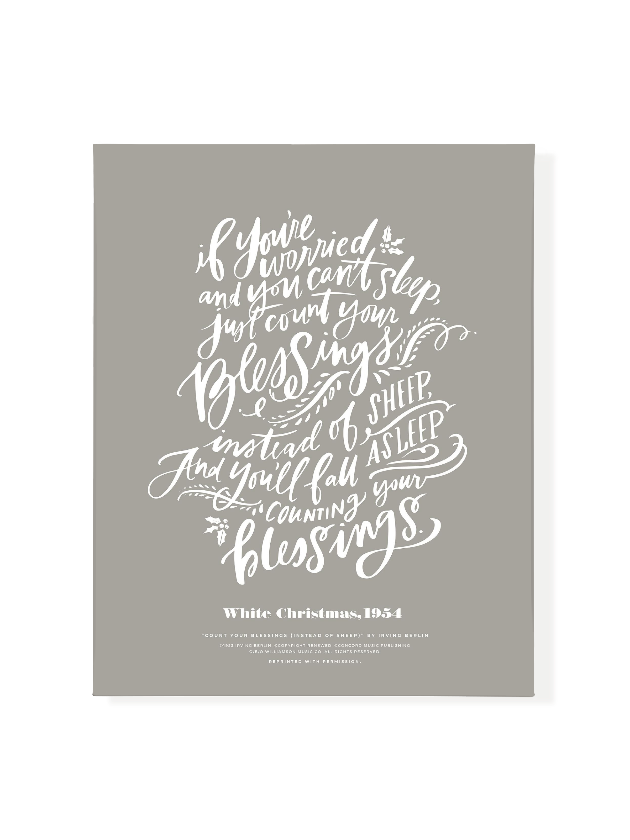 Count Your Blessings (White Christmas) | Warm Grey | Canvas