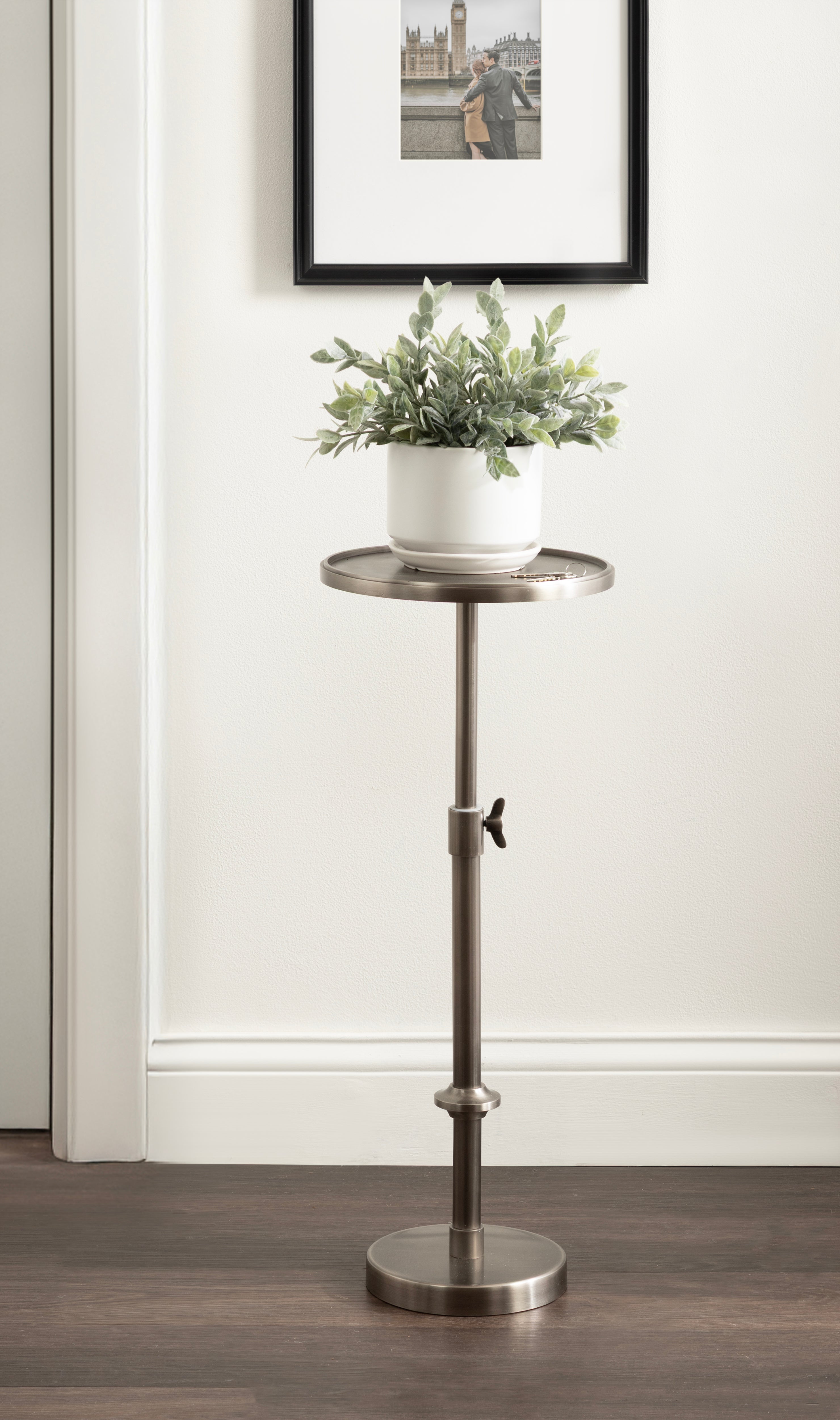 Engles Adjustable Polished Metal Table and Plant Stand