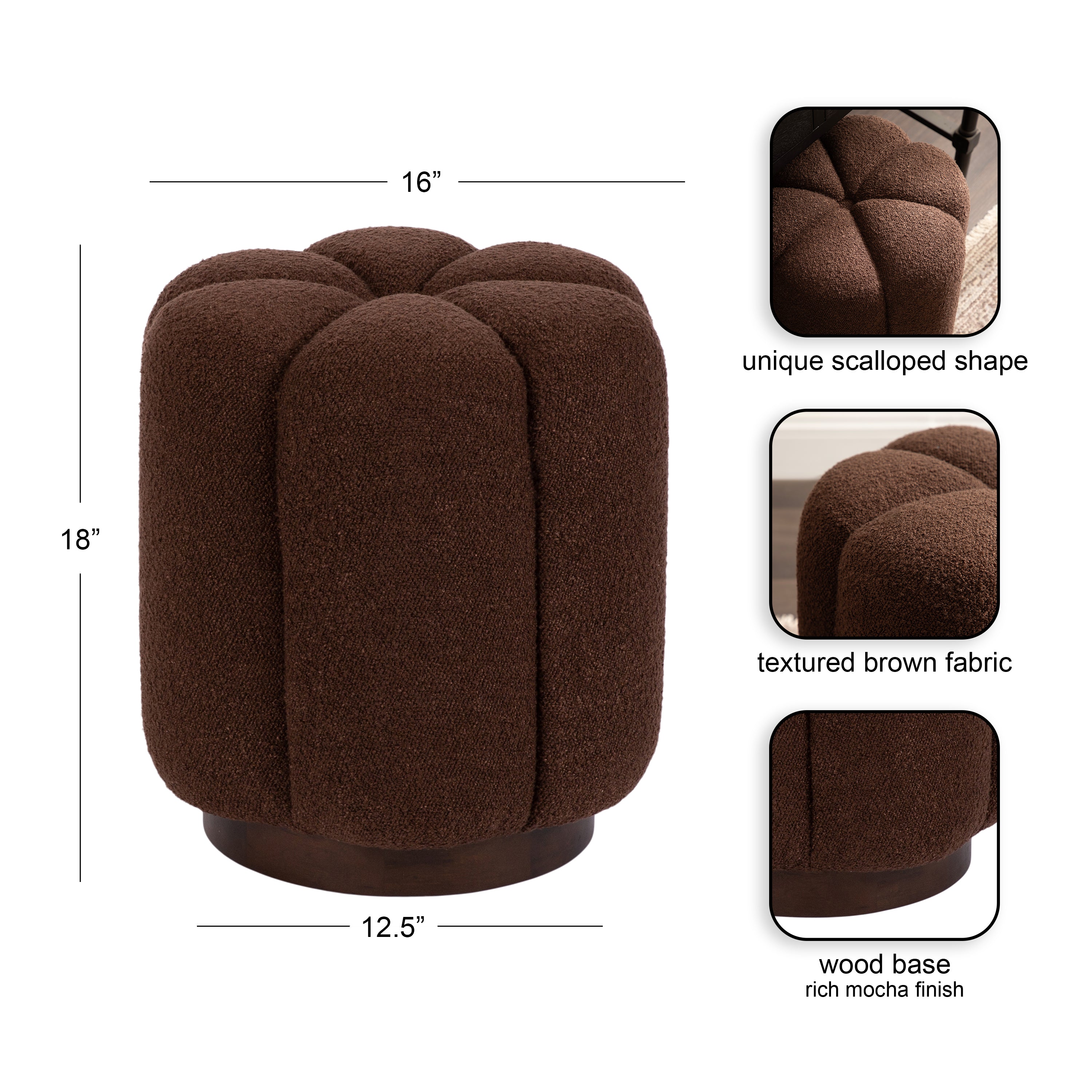 Lucida Round Tufted Ottoman Fabric and Wood