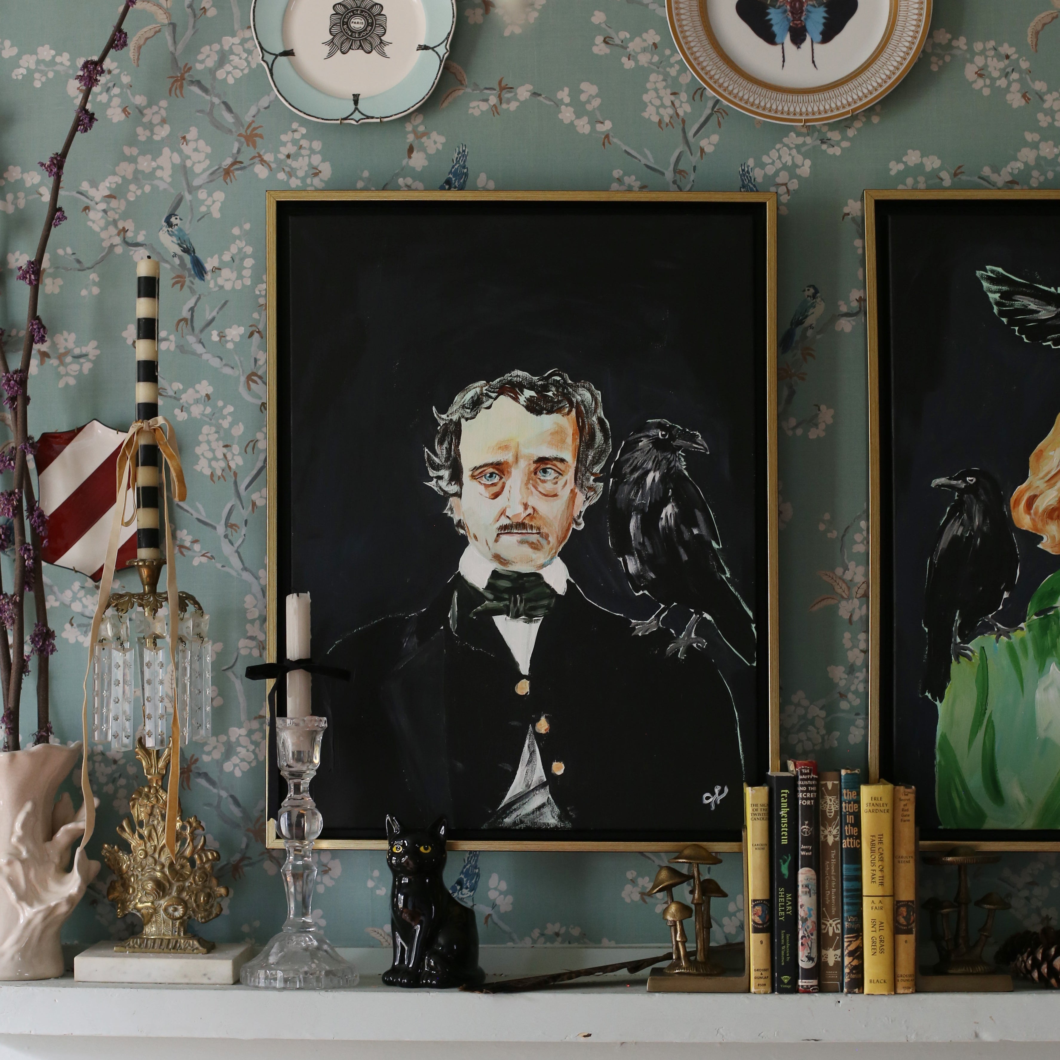 Edgar and the Raven Canvas Wall Art