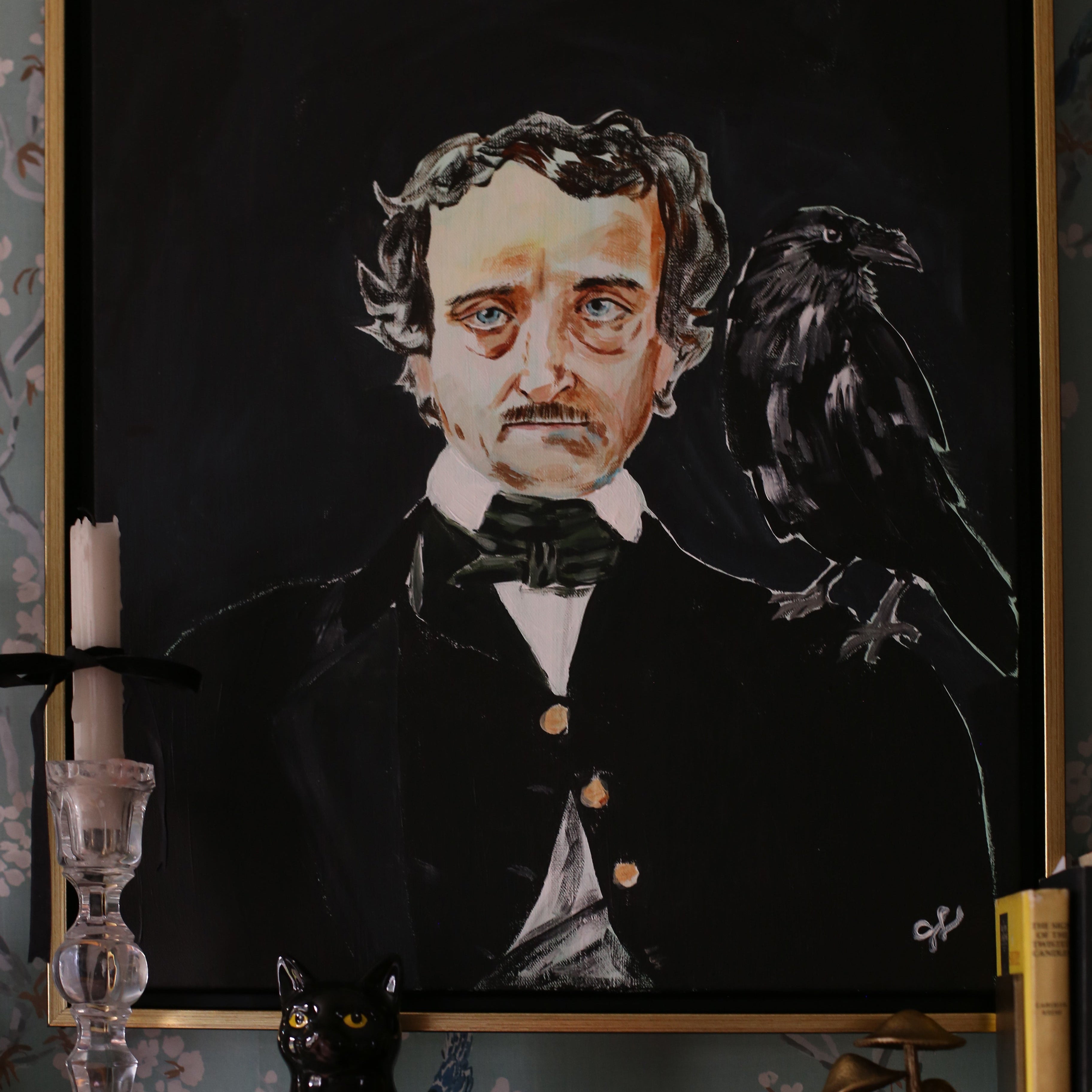 Edgar and the Raven Canvas Wall Art