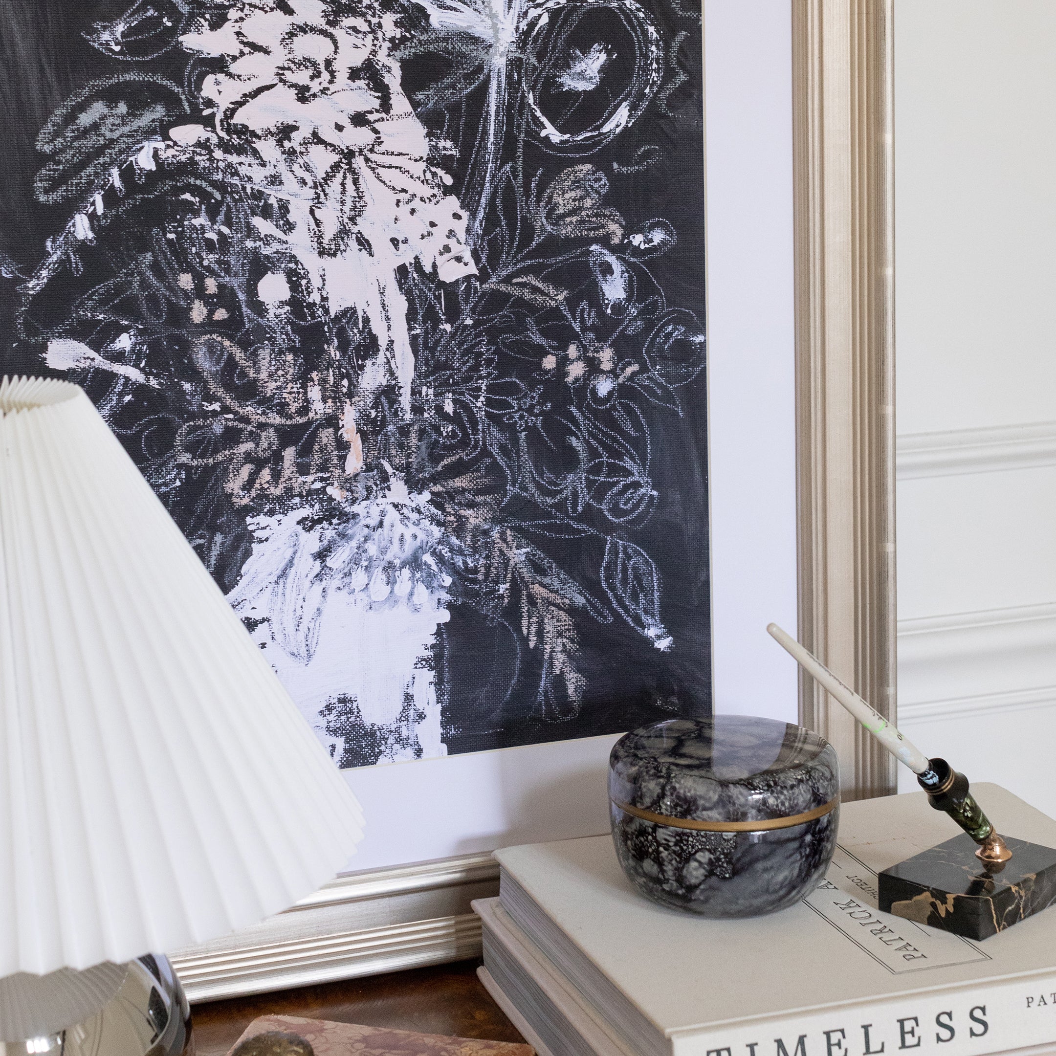 Black Floral Sketch Luxe Art Print