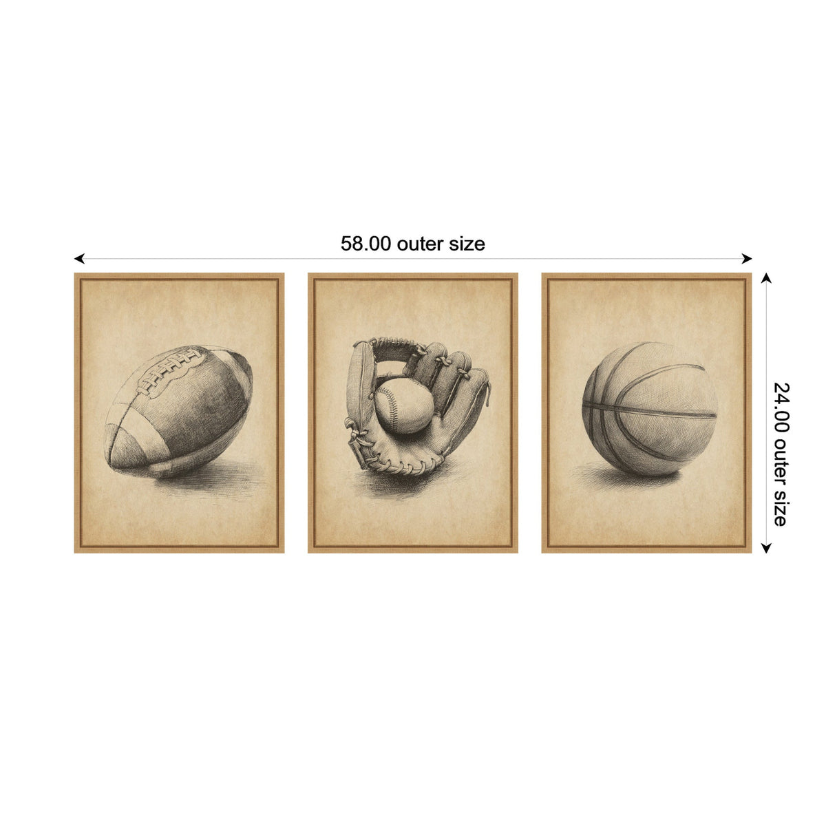 Walnut Antique Football 3 Piece Framed Canvas Wall Art Set by The Creative Bunch Studio