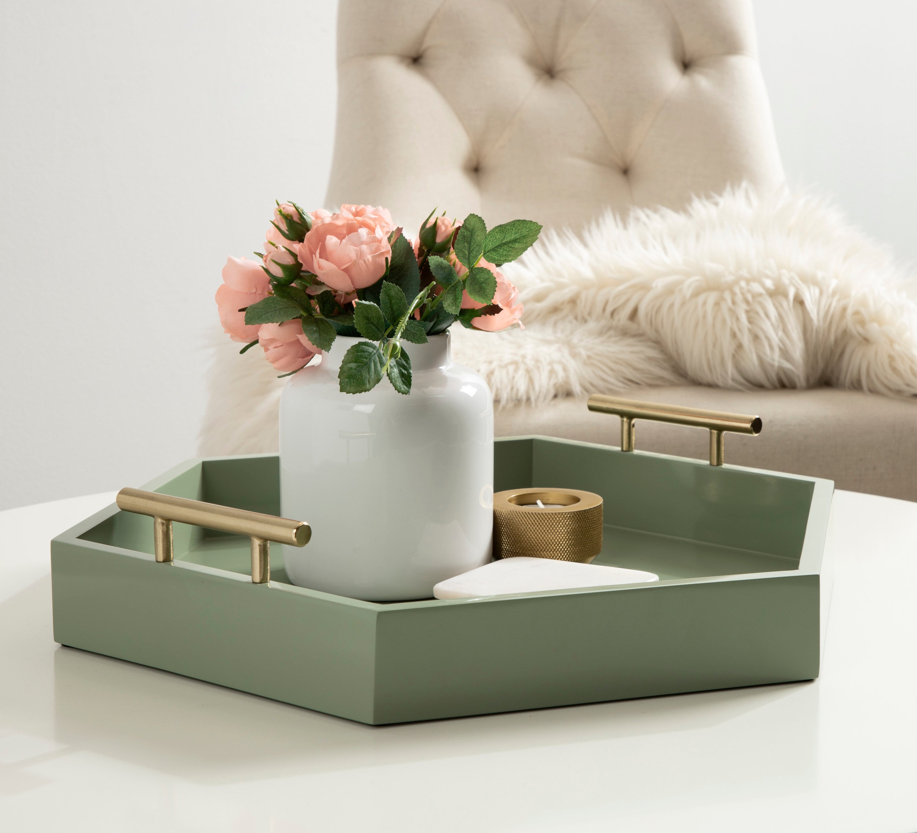 Lipton Hexagon Decorative Tray with Metal Handles