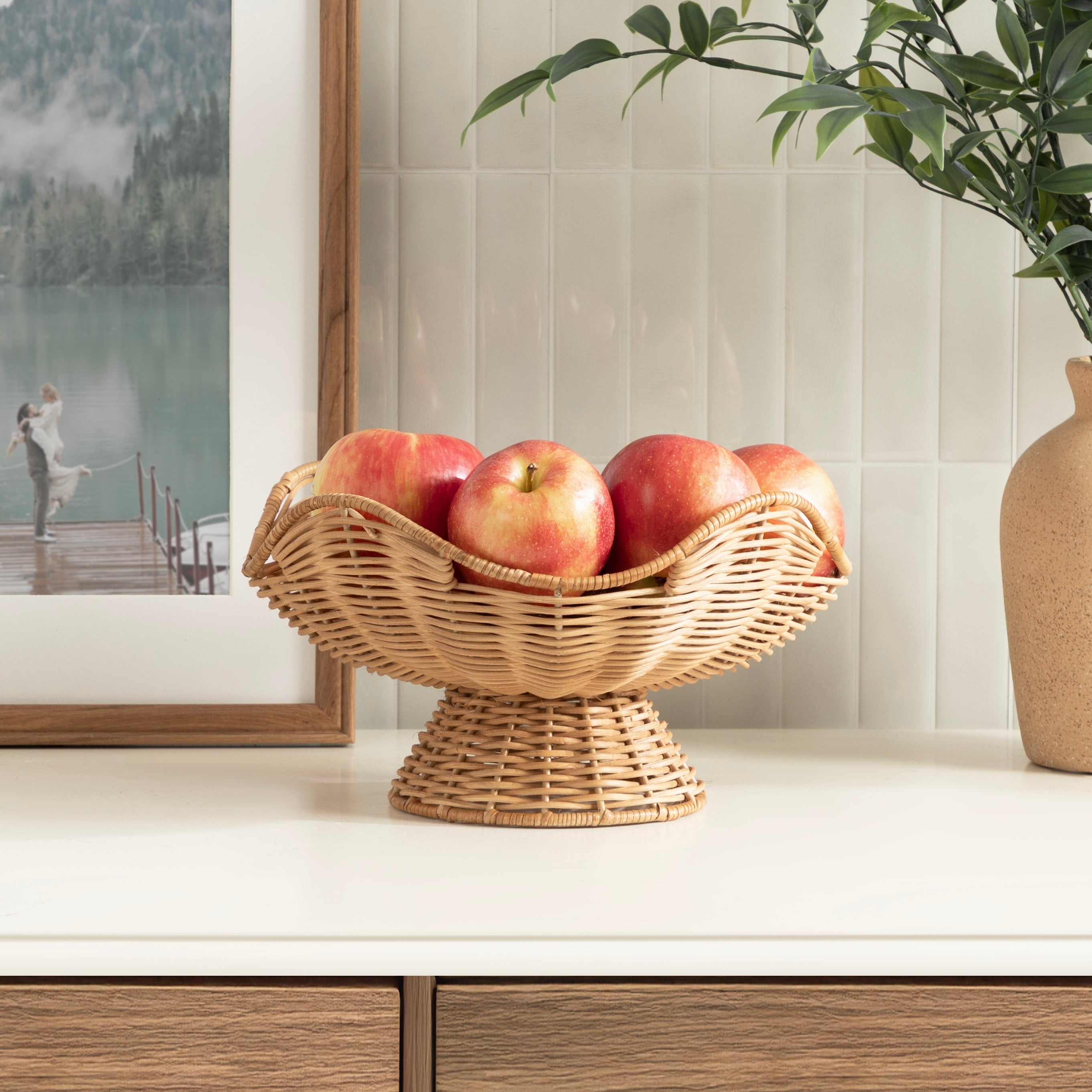 Wylla Wavy Rattan Pedestal Bowl