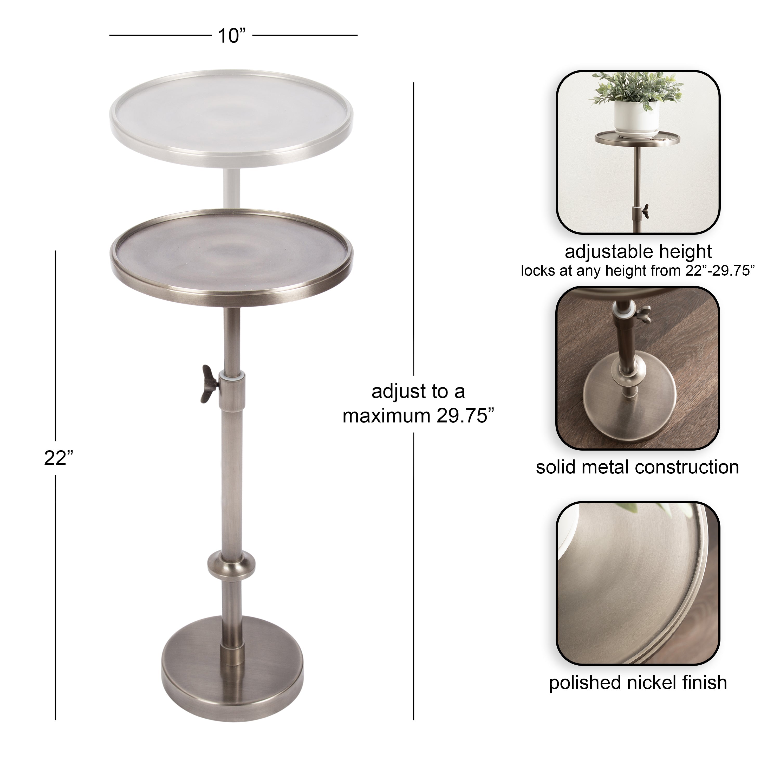 Engles Adjustable Polished Metal Table and Plant Stand